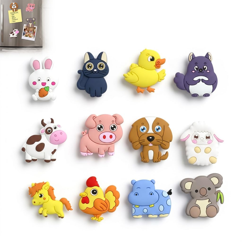 12PCS Animal Fridge Magnets, Cute Farm Animal Kids Magnets for Refrigerator