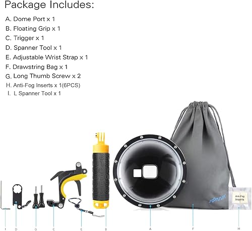 Miniatura 7 de SOONSUN Lente de puerto Dome para GoPro Hero 5 6 7 negro, plateado, blanco, héroe (2018) con carcasa impermeable, disparador, agarre de mano