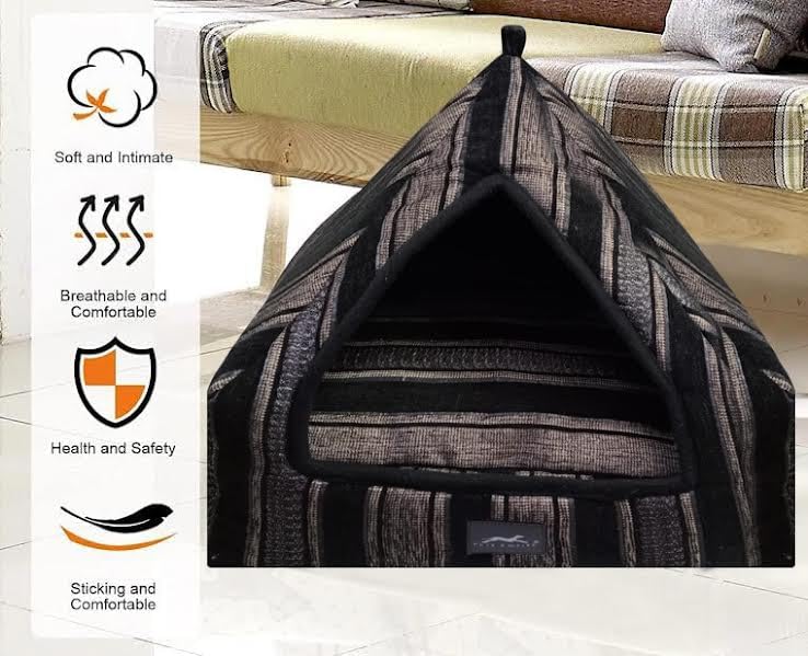 Image of PETS EMPIRE Hut for Cats, Kittens, Puppies, and Dogs (Large Size: 40 * 40 * 45 cm) Soft, Comfortable, Lightweight, and Pet-Friendly Tent /Kennel /House (Black Stripes)