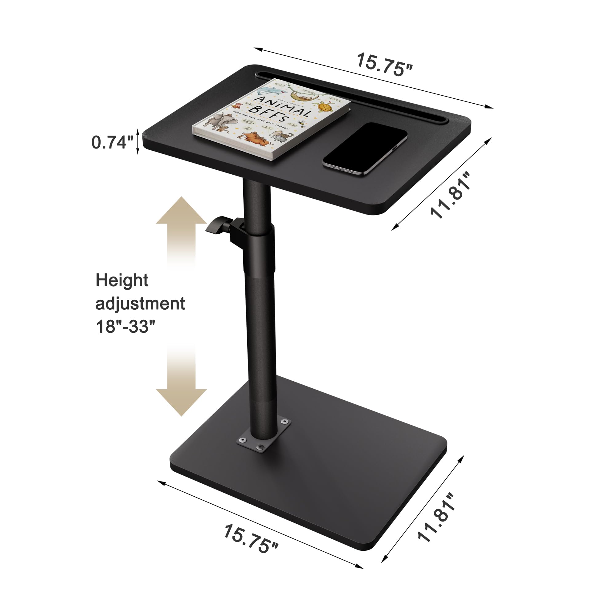 Tavolino Multiuso Girevole 360° Per Divano, Regolabile In Altezza 45-83 Cm, Con Slot Per Tablet E Telefono, Nero - 3