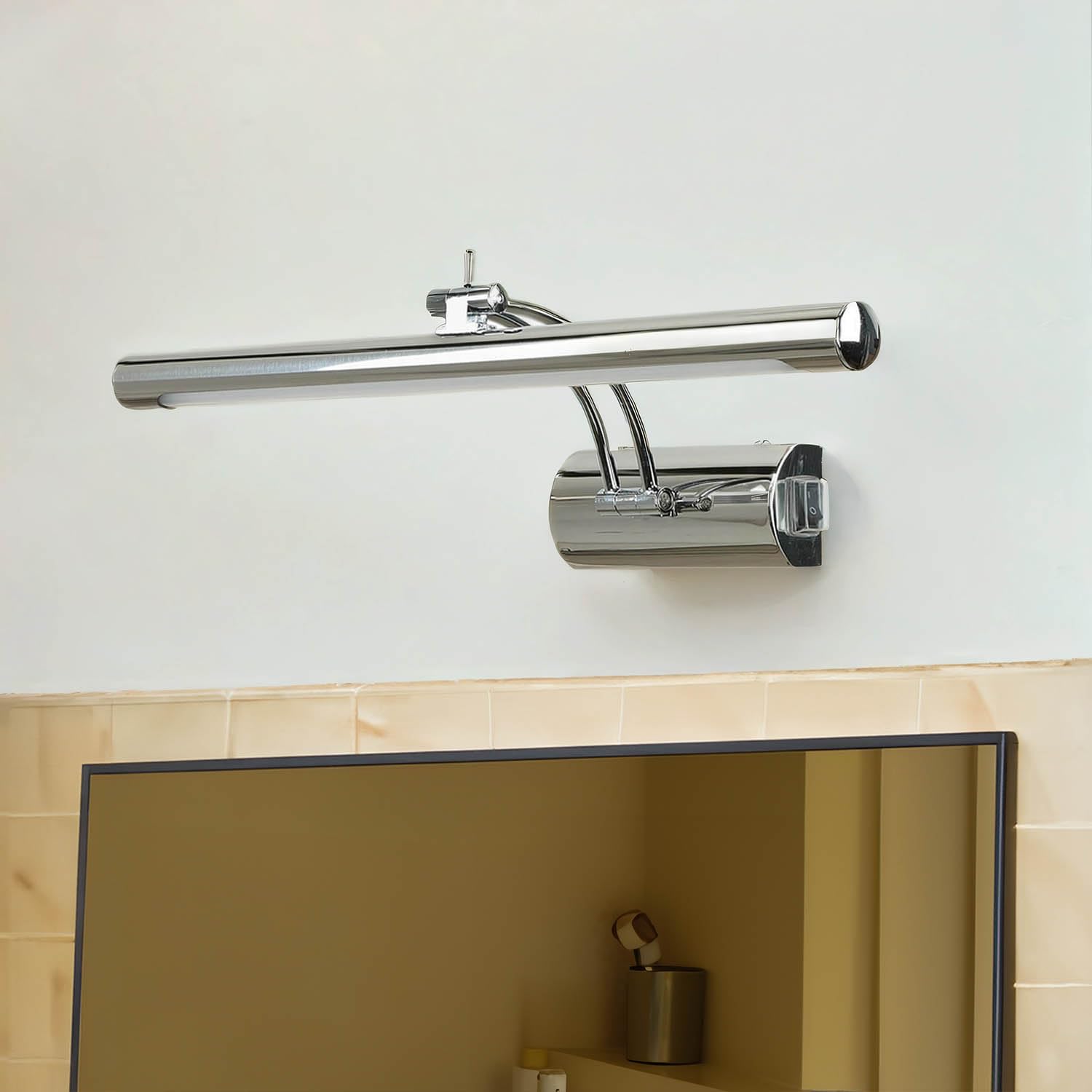 Licht-Erlebnisse LED Spiegelleuchte Chrom IP44 mit Schalter schwenkbar 4000 K B: 40 cm Metall Wandlampe Spiegel Bad Badezimmerleuchte Wand
