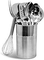 ChefCraft 8-Piece Stainless Steel Kitchen Utensils Set with Holder - Durable, Rust-Resistant Turner, Spoons, Fork, Whisk & Ladle