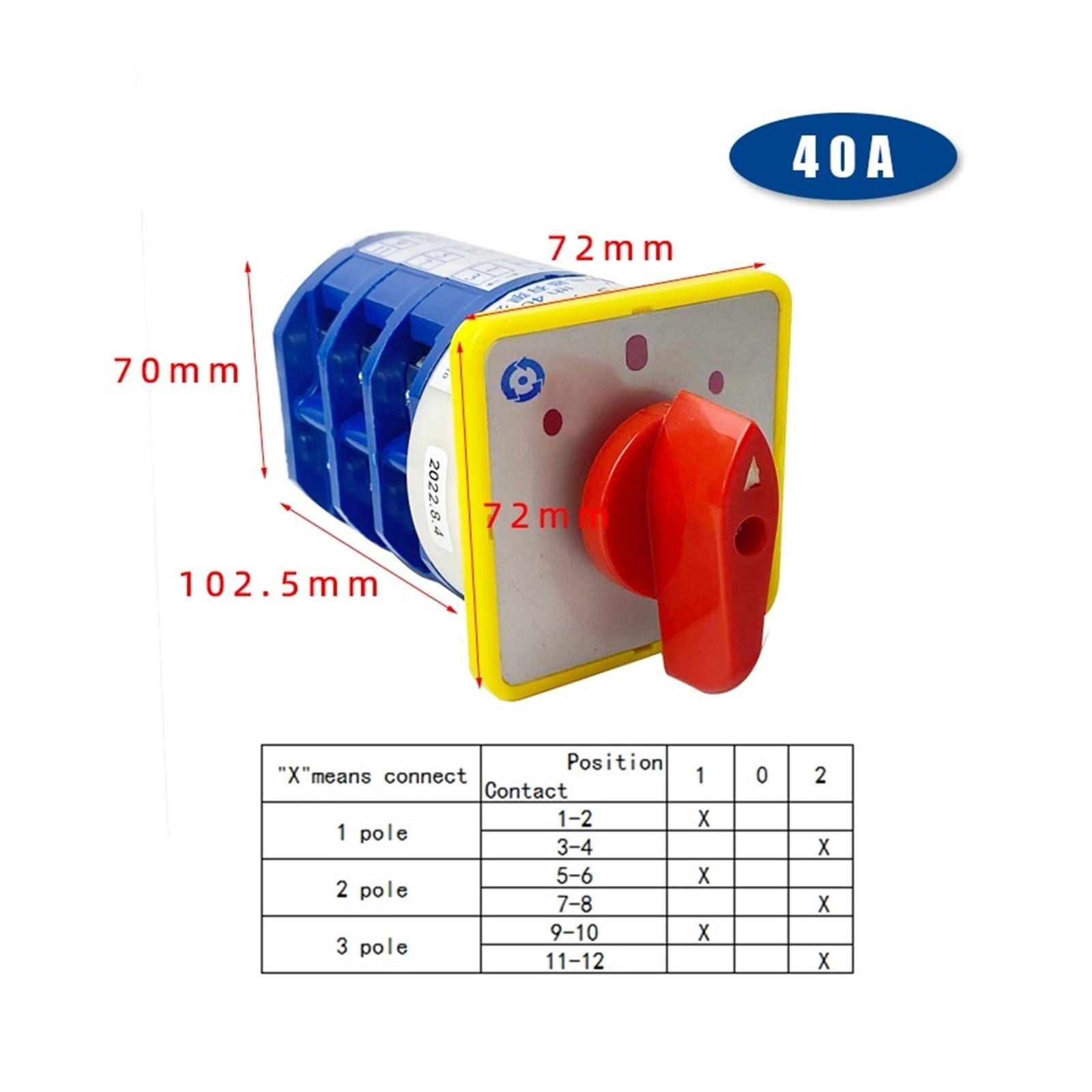Interruptor de Leva rotatorio de conmutación LW5D LW5-40/3, 690 V, 40 A, Tres Niveles, 3 Posiciones, Contacto Plateado, Control de Motor, selector de Marcha atrás