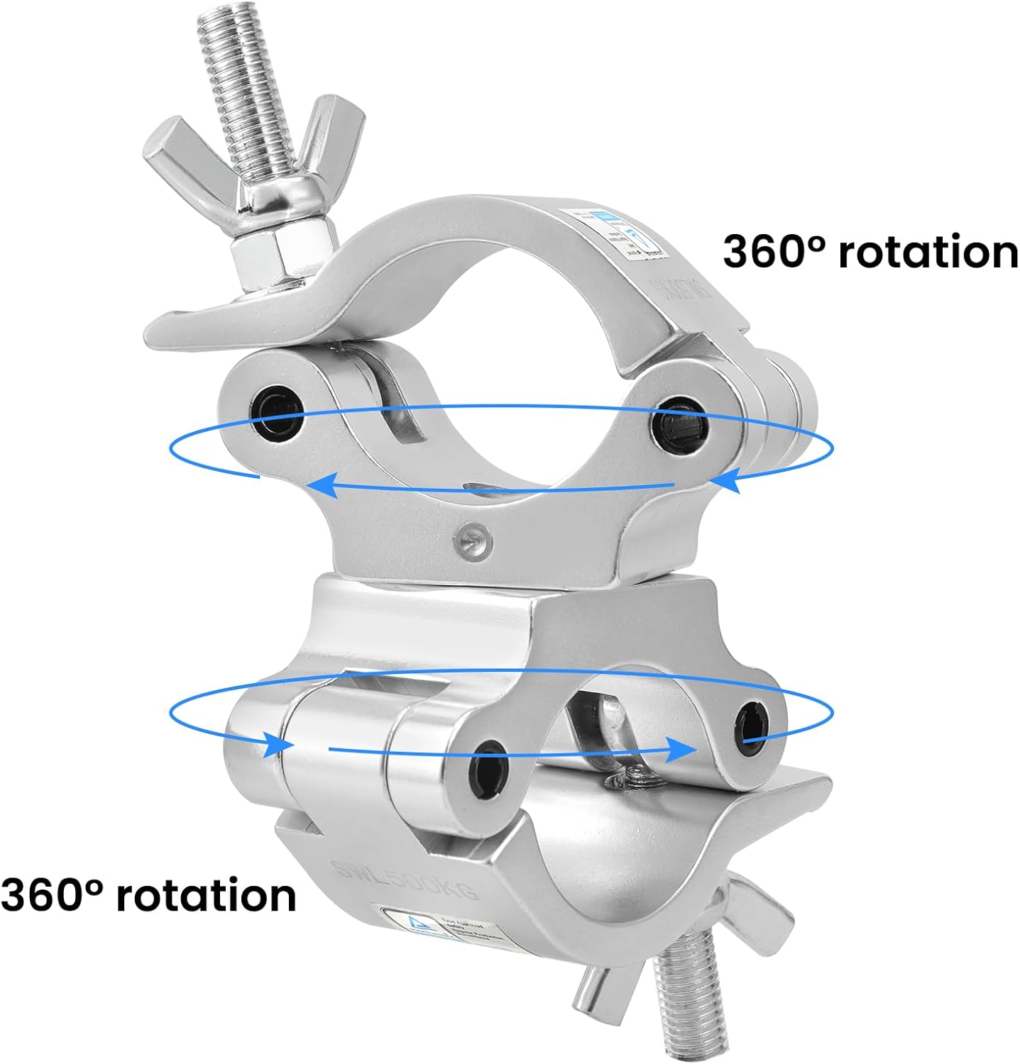 2 Inch Pro-Swivel Truss Clamp TUV, 2 Pack Eyeshot Heavy Duty 1100lb Swivel Coupler Truss Clamps, Dual Head Turn As Needed Two 360 Degree Lighting Clamps, Fit Pipe/Truss OD 48-52mm