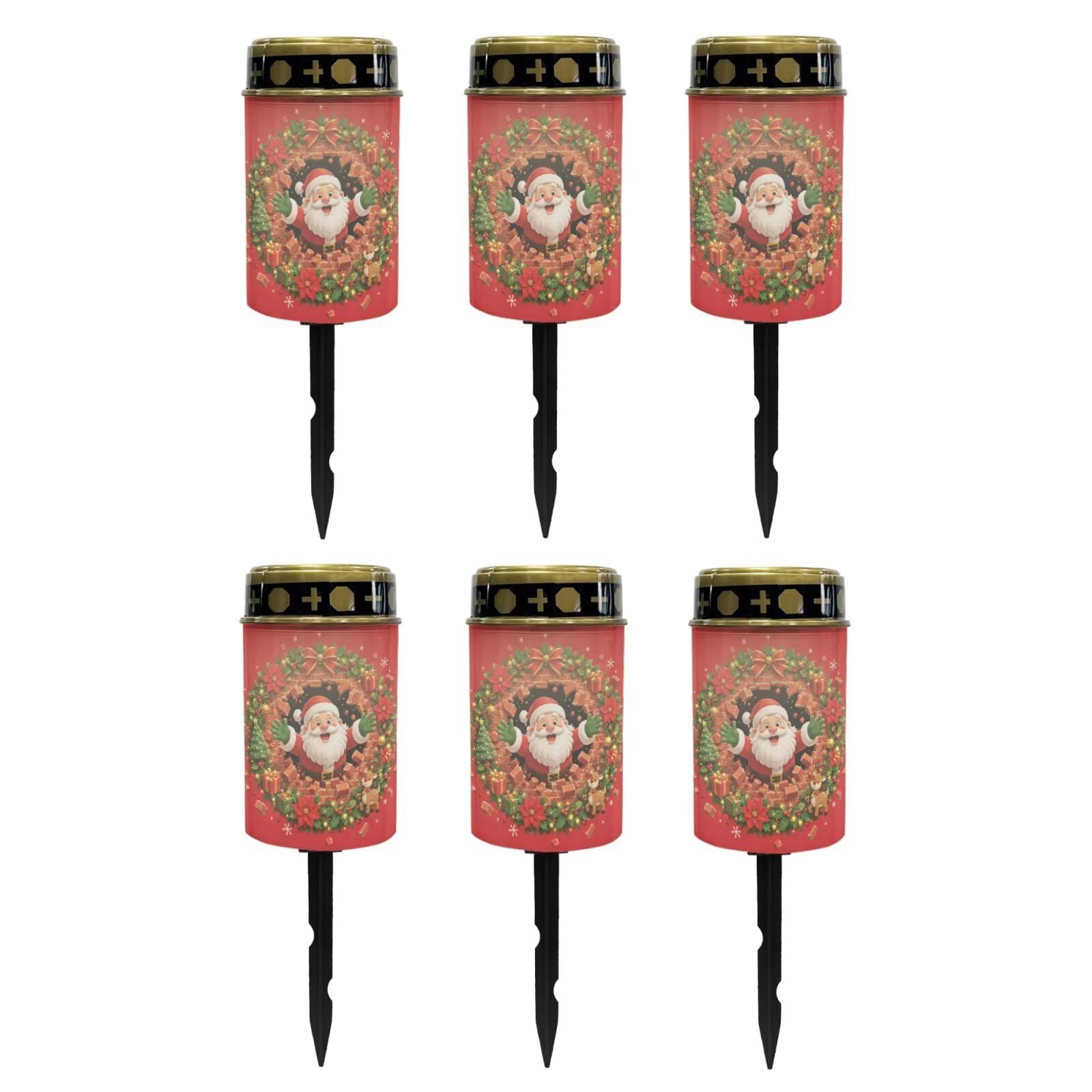 Poceacles Solar Candle Cemetery Solar Lights for Grave LED Garden Flameless Powered Pathway Lights Outdoor Christmas Holiday Party Decor, Santa Claus Poinsettia Red, 6 Pack