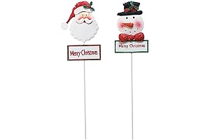 2Pcs Metal Christmas Yard Stakes Decor - Santa Claus and Snowman