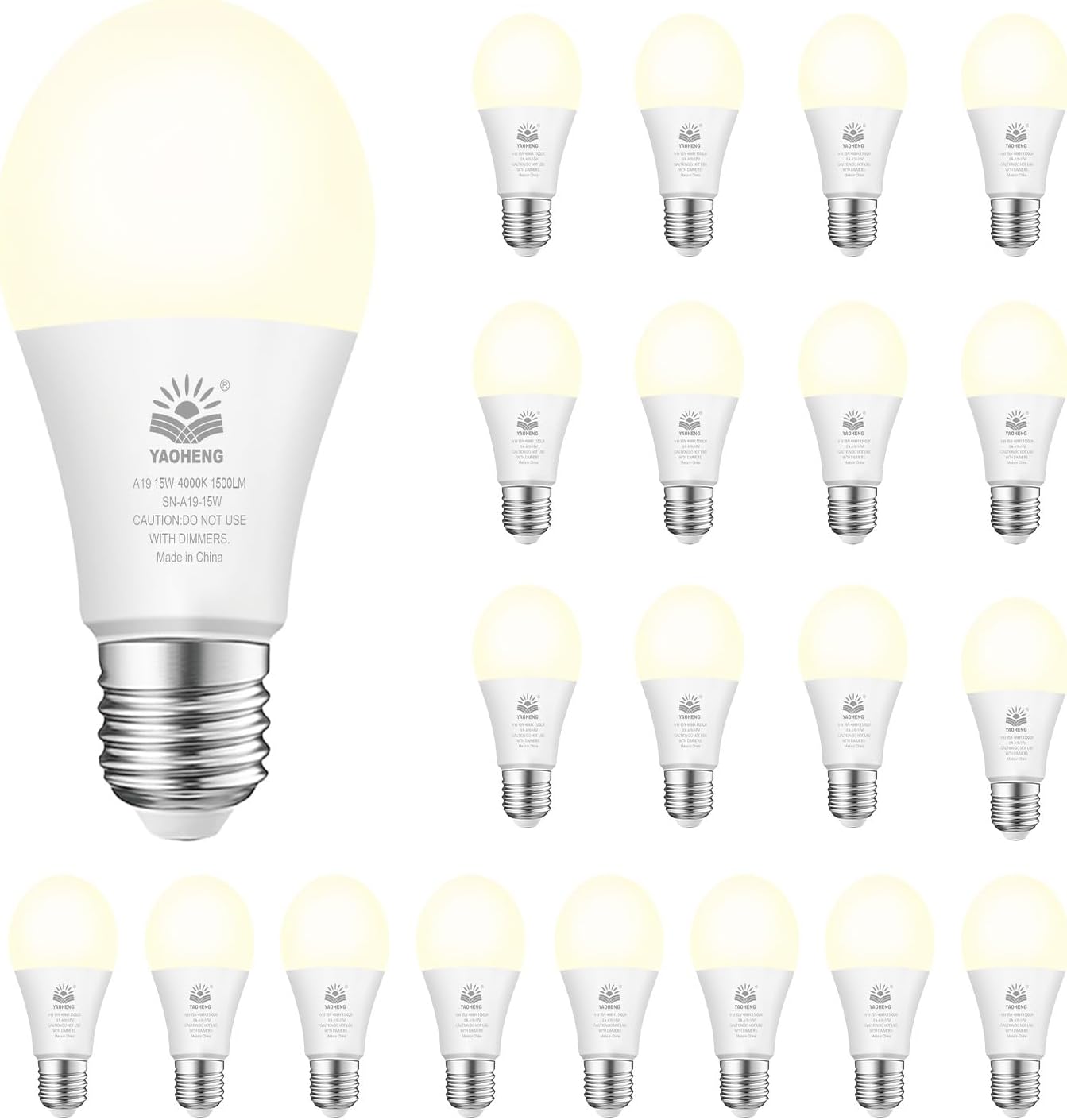 A19 LED Light Bulb, 100 Watt Equivalent LED Bulbs, 4000K Neutral White, 1500 Lumens, Standard E26 Base, Non-Dimmable, 15W Super Bright Light Bulbs for Home, Office Lamp, ETL Listed(20-Pack)