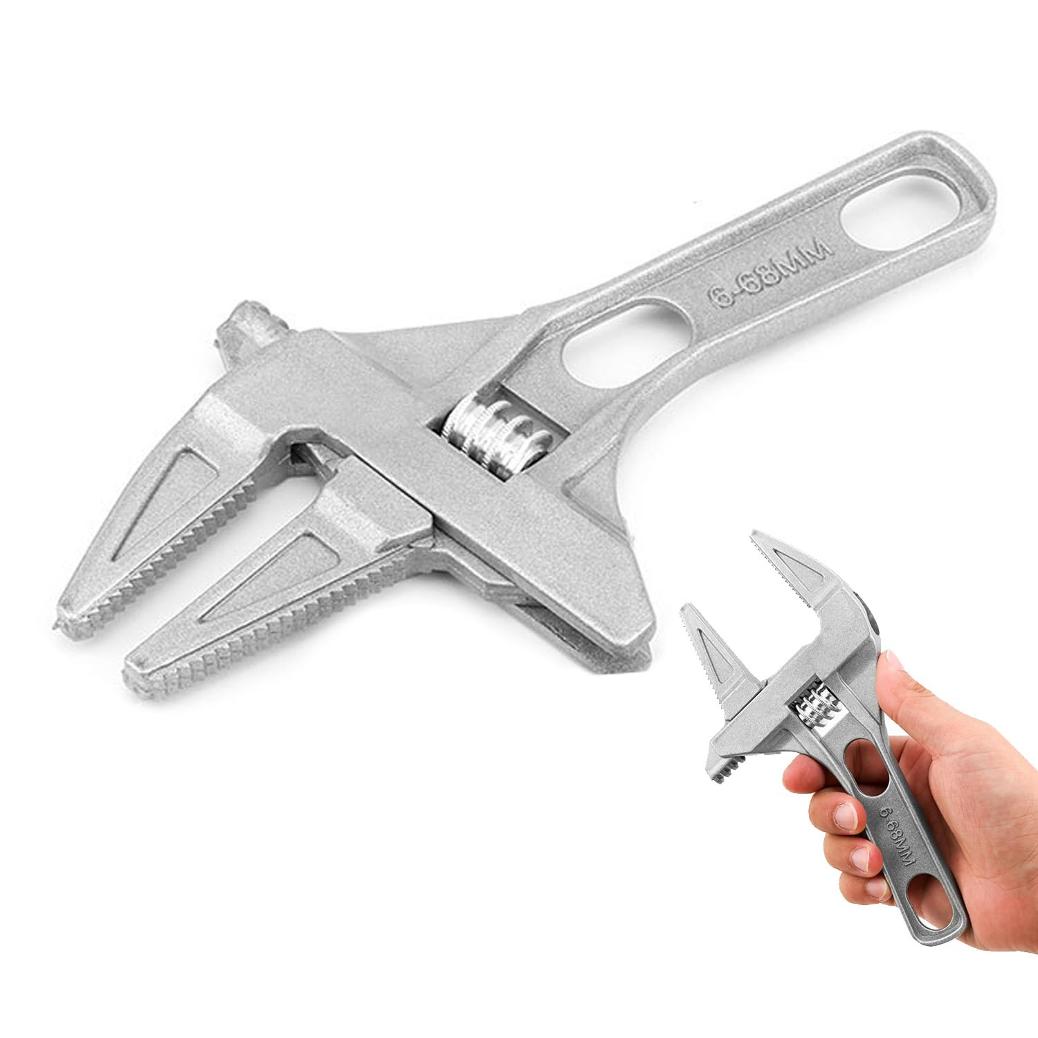 Tweozek Silver Tap Spanner,Adjustable Spanner, Adjustable Wrench, Spanners & Wrenches 6-68Mm Wide Jaw Aluminum Alloy Plumbing Wrenchshifting Spanner For Pipe Basin Bathroom Washbasin Tube Maintenance Repair Tools