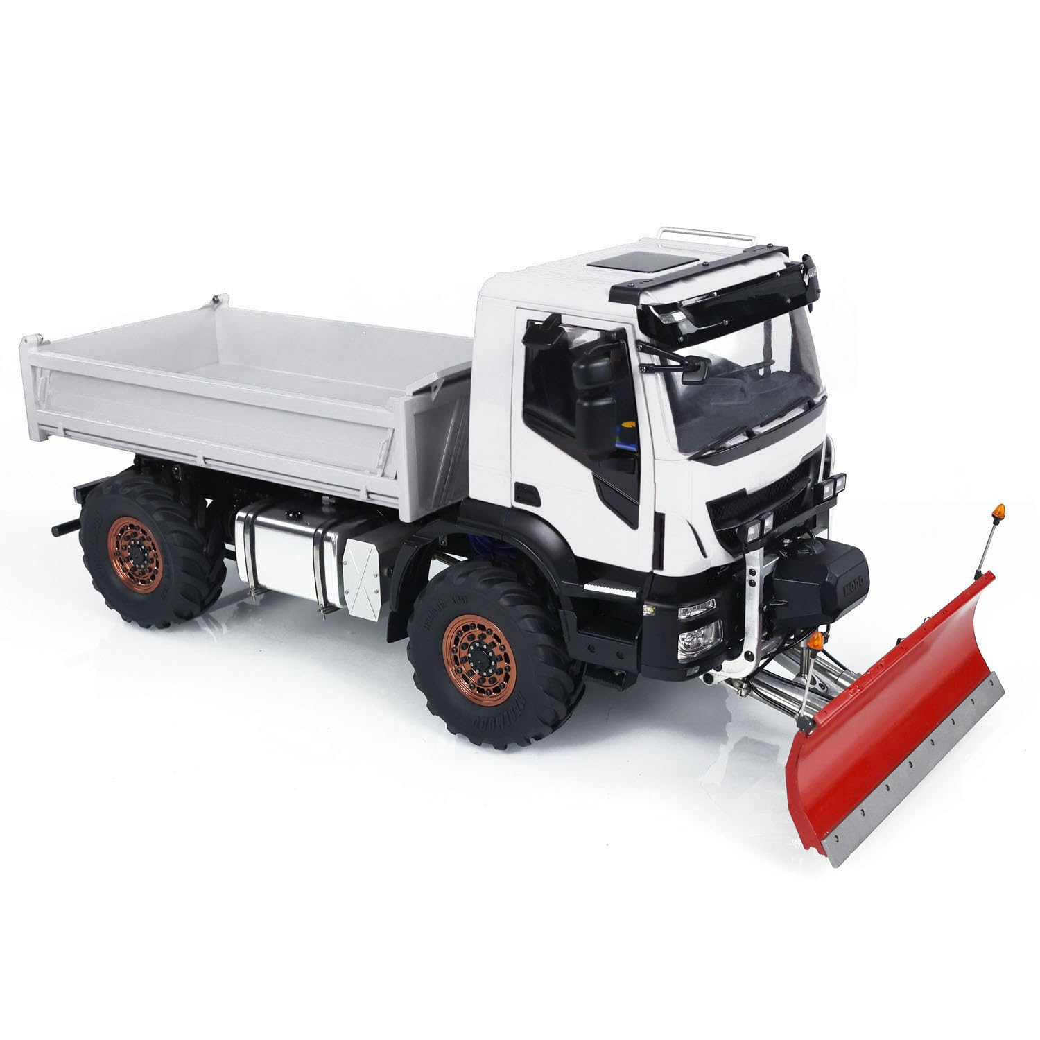 Camion benne hydraulique 1/14 RC 4 x 4 en métal RC avec pelle à neige transmission 2 vitesses son léger contrôleur radio I6S