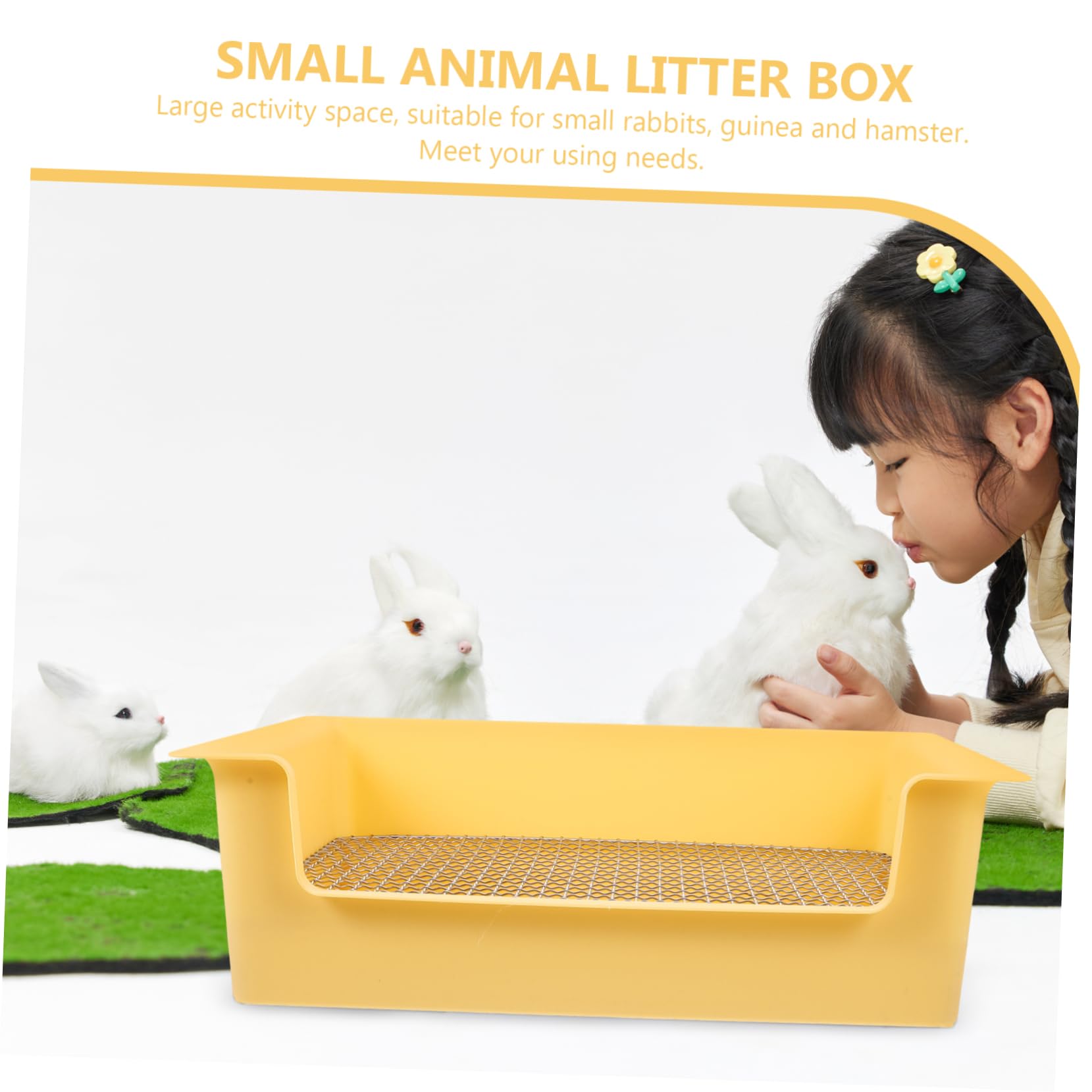Toilette per Coniglio Grande, Lettiera Rettangolare Gialla | Plastica e Metallo, Portatile Mini, Spazio Ampio, per Cavie e Piccoli Conigli