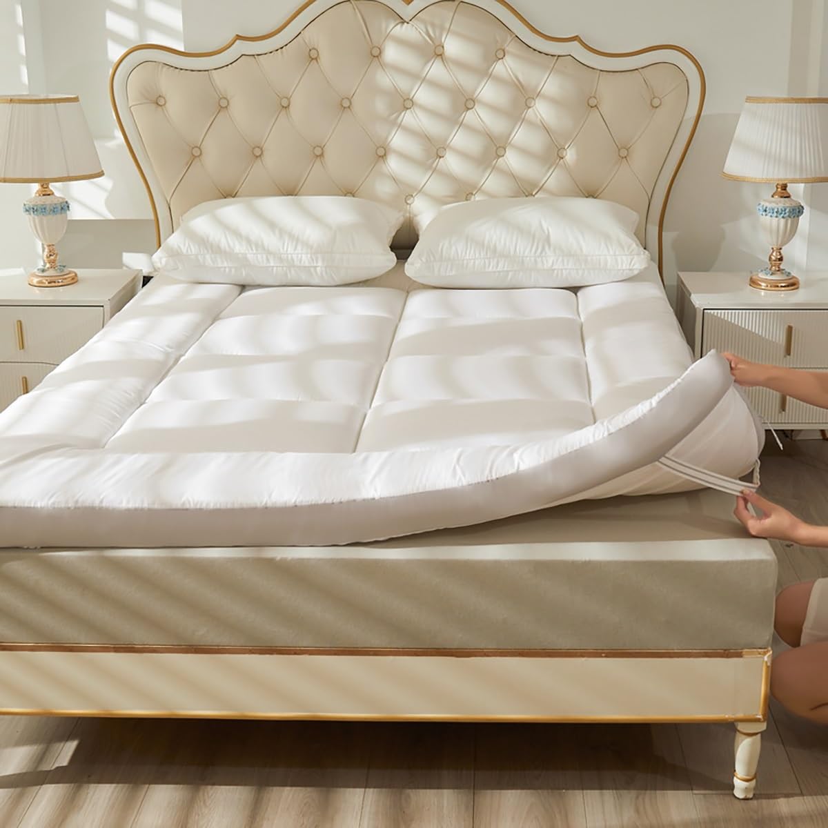 Topper per materasso ultra felpato in fibra alternativa, dimensioni standard, morbido cotone traspirante, per pavimenti, biancheria da letto in stile giapponese (blu, 120 x 200 cm)