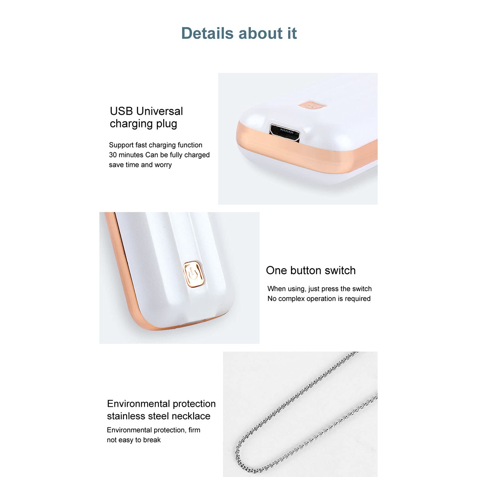 VBESTLIFE Purificatore d'aria portatile montato sul collo Collana purificatore d'aria personale portatile con funzionamento silenzioso per ufficio domestico (Bianco perla)