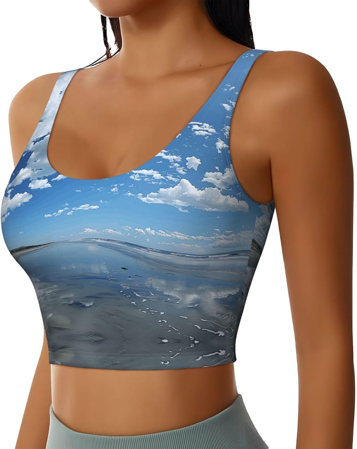 The Blue Sky and White Clouds Women's Sports Bras - High Support Workout Tops for Women