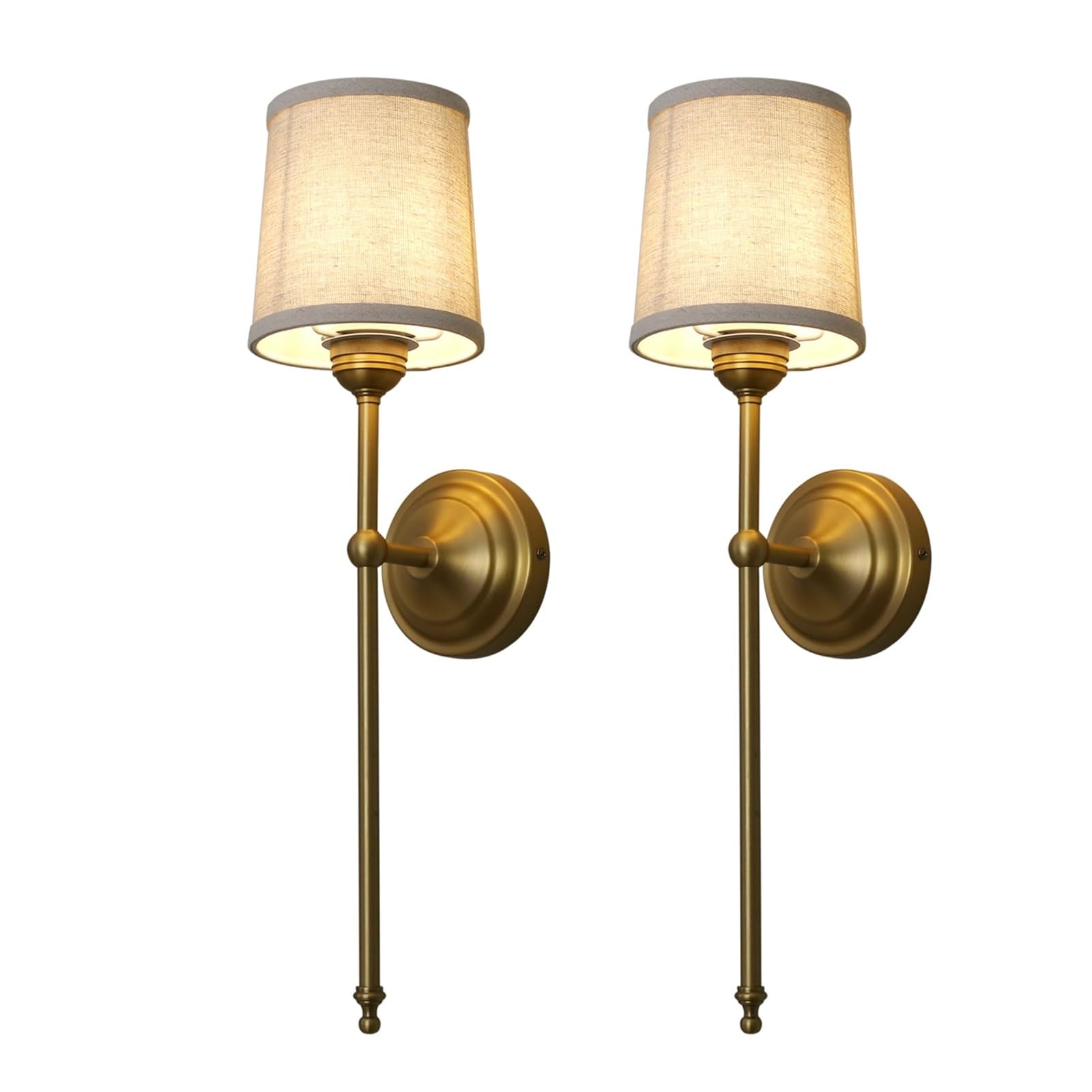 HUAYUSEDF Contemporary Minimalist Wall Sconces Lamp Set of 2 Rustic Vintage Sconce Light Fixture with Fabric Lampshade Nightstand Lamps for Bedrooms Bedside Reading Living Room(Linen)