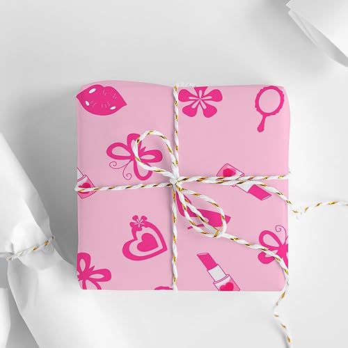 Miniatura 4 de Whaline 12 hojas de papel de regalo de princesa rosa para niñas, papel de regalo para niñas, papel de arte plano plegado para niñas, cumpleaños,