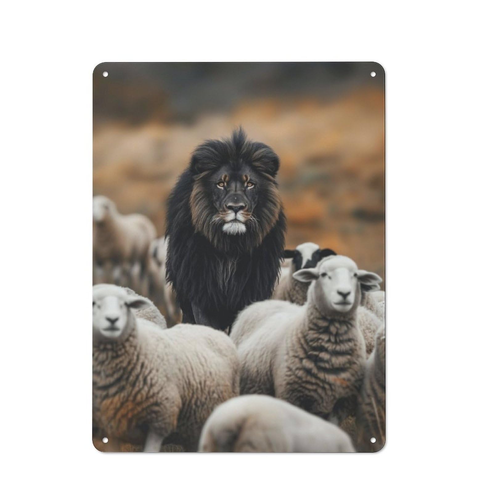 Junmoney Lion Black Sheep Fantasy Printed Metal Sign 40X30cm For Studio Or Craft Room, For Creative-Space Collectors