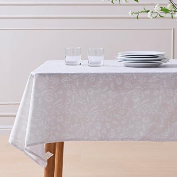 Light Beige Ditsy Toile Floral Tablecloth, Rectangle Table Cloth 52" x 70, Waterproof & Stain Resistant Table Cloth, French Style Home Decor, Dining Room Decor