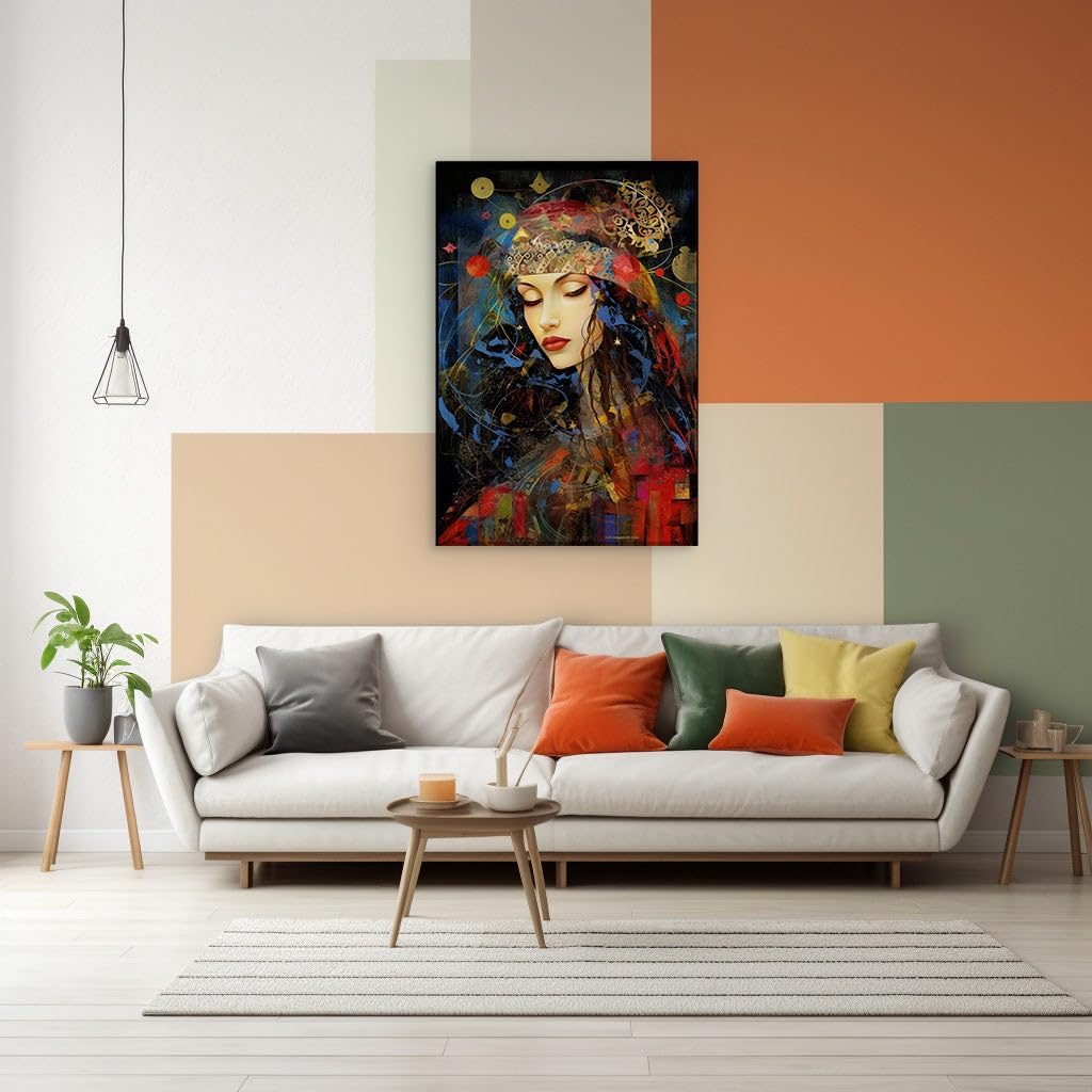 Canvas for Living room. Dreaming in Mechanized Elegance: A Woman Adorned in Gears and Stardust, 27 x 18 inch Canvas Wall Art - Ready to Hang - 69x46 cm (27x18 inch)
