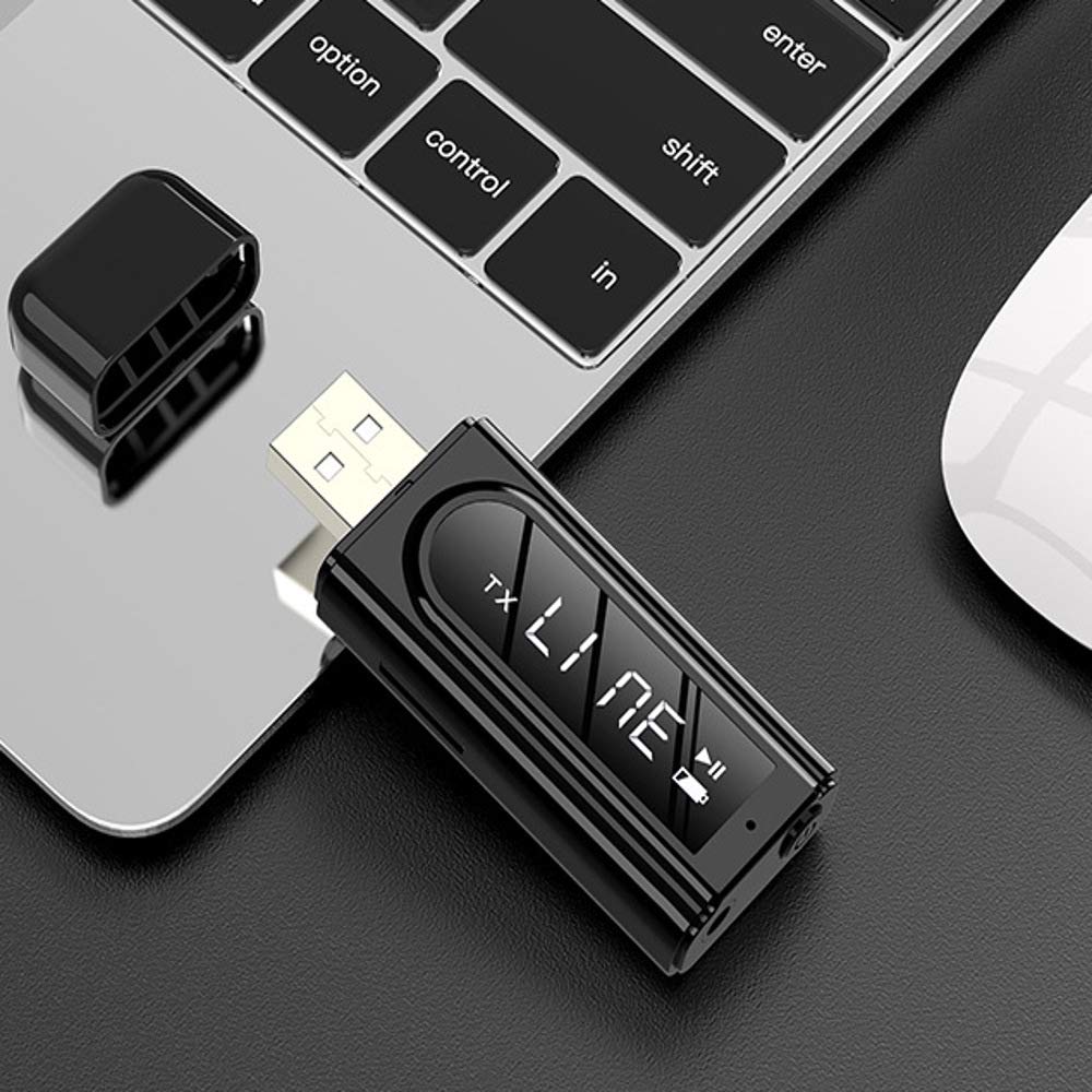 YONGYAO Bluetooth 5.0 Audio Inalámbrico Receptor Transmisor Adaptador Reproductor de MP3 Negro AUX FM Salida Dual TF USB 3.5mm Jack para TV PC Coche Kit