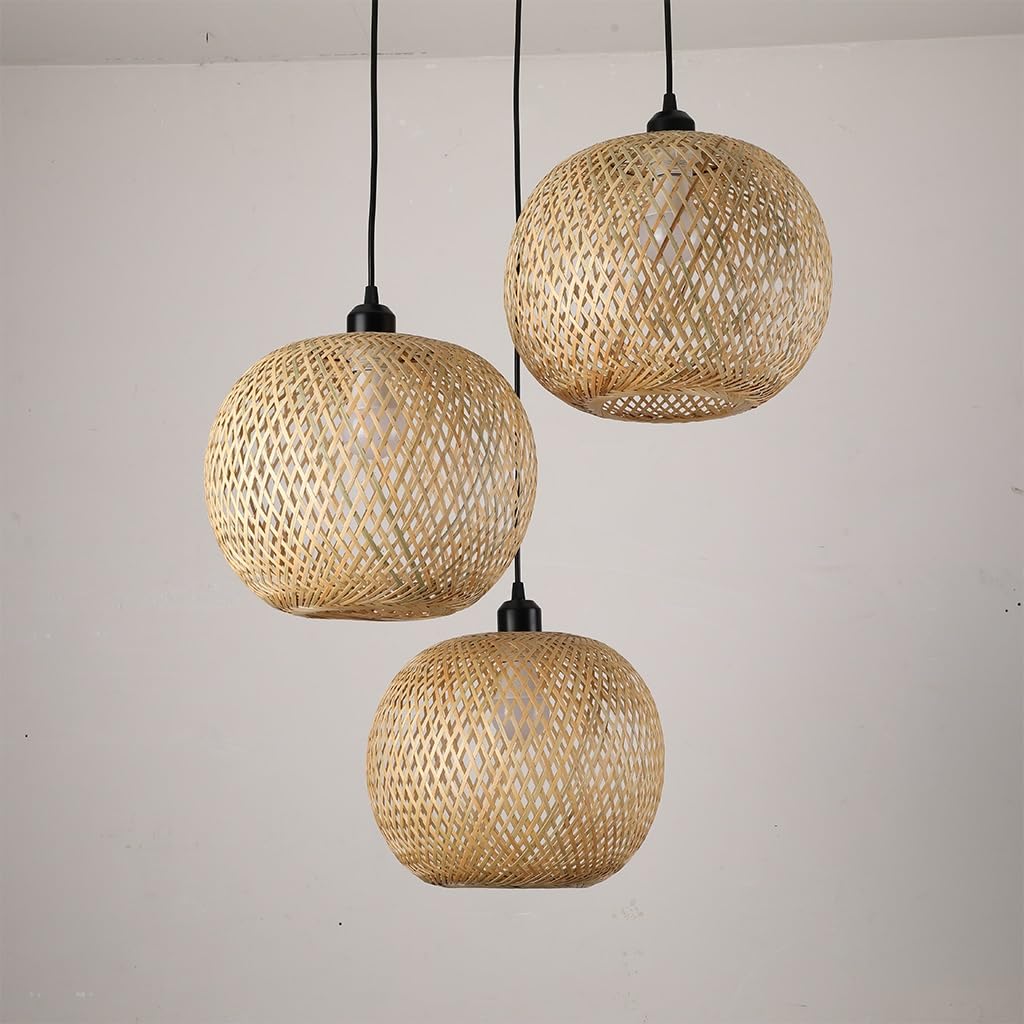 Lampada A Sospensione Di Bambù Di Salice Naturale Vintage Base Nera Tre Luci A Sospensione E27 * 3 Bambù Vine Shade Ristorante Di Bambù Lampade Di Bambù Cucina, Soggiorno, Caffè, Bar