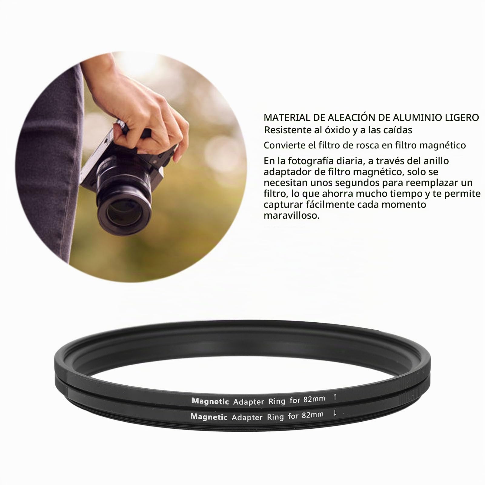 Kit de Anillo Adaptador Magnético, Adaptador de Anillo de 82 Mm para Filtro y Adaptador de Anillo de 82 Mm para Lente, Filtro a Magnético