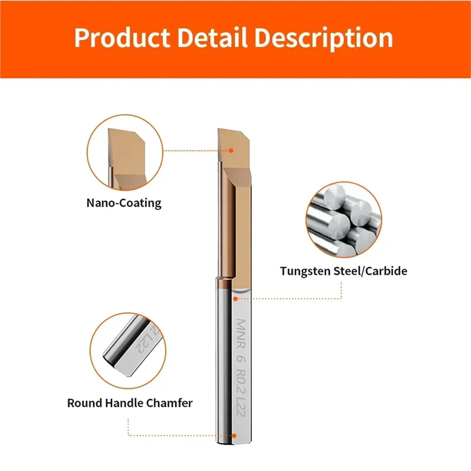 Fresa de mandrinar MNR, herramientas de mandrinar de carburo for metalurgia, fresa CNC revestida, herramienta de torneado de círculo interno con orificio pequeño(5pcs,MNR 3 R0.2 L10)