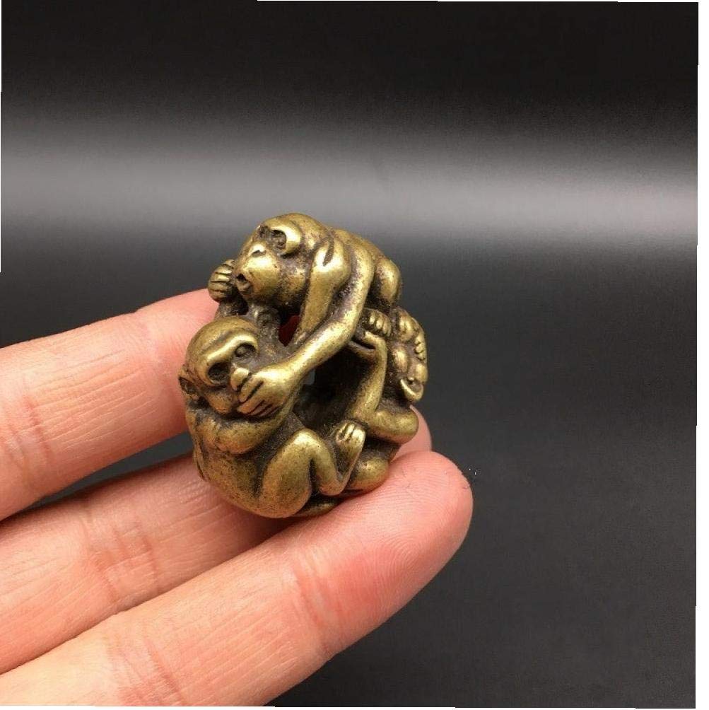 Angoter Brass Collectable Chinese Carved Animal Zodiac Monkey Three Monkeys Playing Acrobatics Exquisite Small Statue