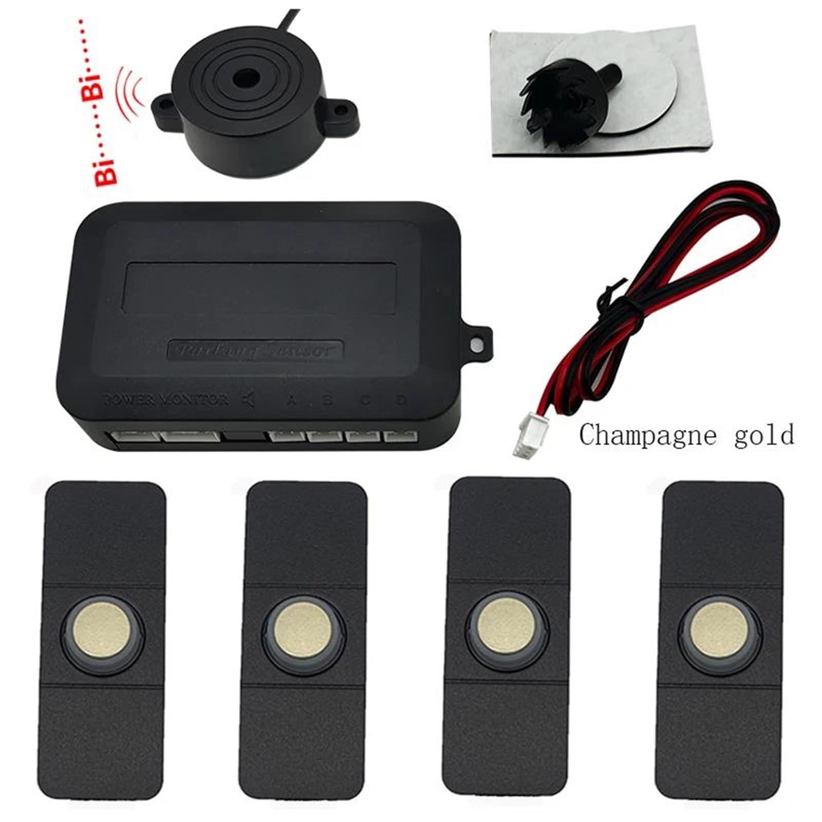 Sensor Estacionamiento Asistente de Sensor aparcamiento para coches Parktronics 4 sensores planos 13mm alarma zumbador sonido Radar inverso sensores aparcamiento(Gold sensors)