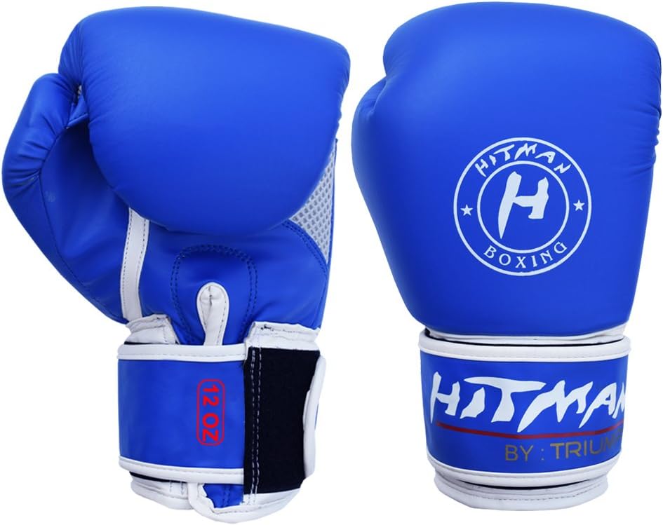 Hitman GB04496 Synthetic Leather Triumph Force Print Boxing Gloves, 12 Oz (Blue/White)