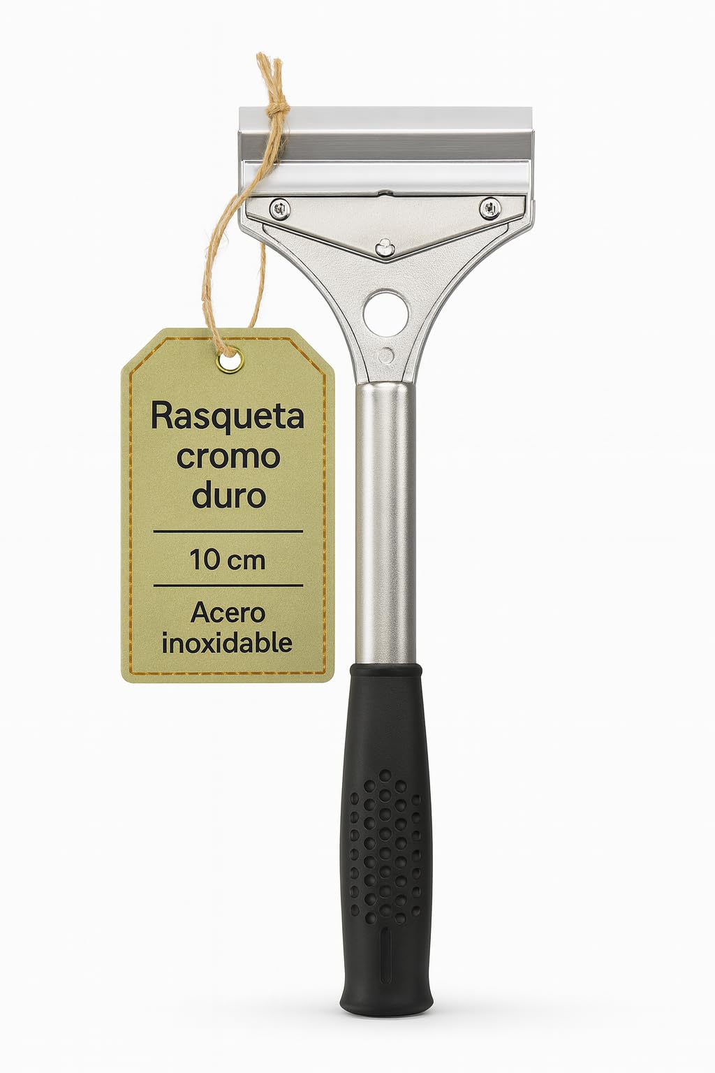 Rasqueta Cromo Duro 10 Cm Acero Inoxidable Mango Antideslizante Doble Cuchilla Apta Lavavajillas Limpieza Planchas Fry Top HORECA Industrial Ref 93GS09001 Herramienta Sat