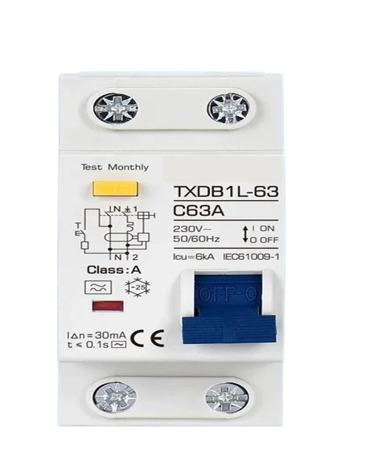 Disyuntor de corriente residual de 40A y 30mA clase AC con protección de sobrecarga 4