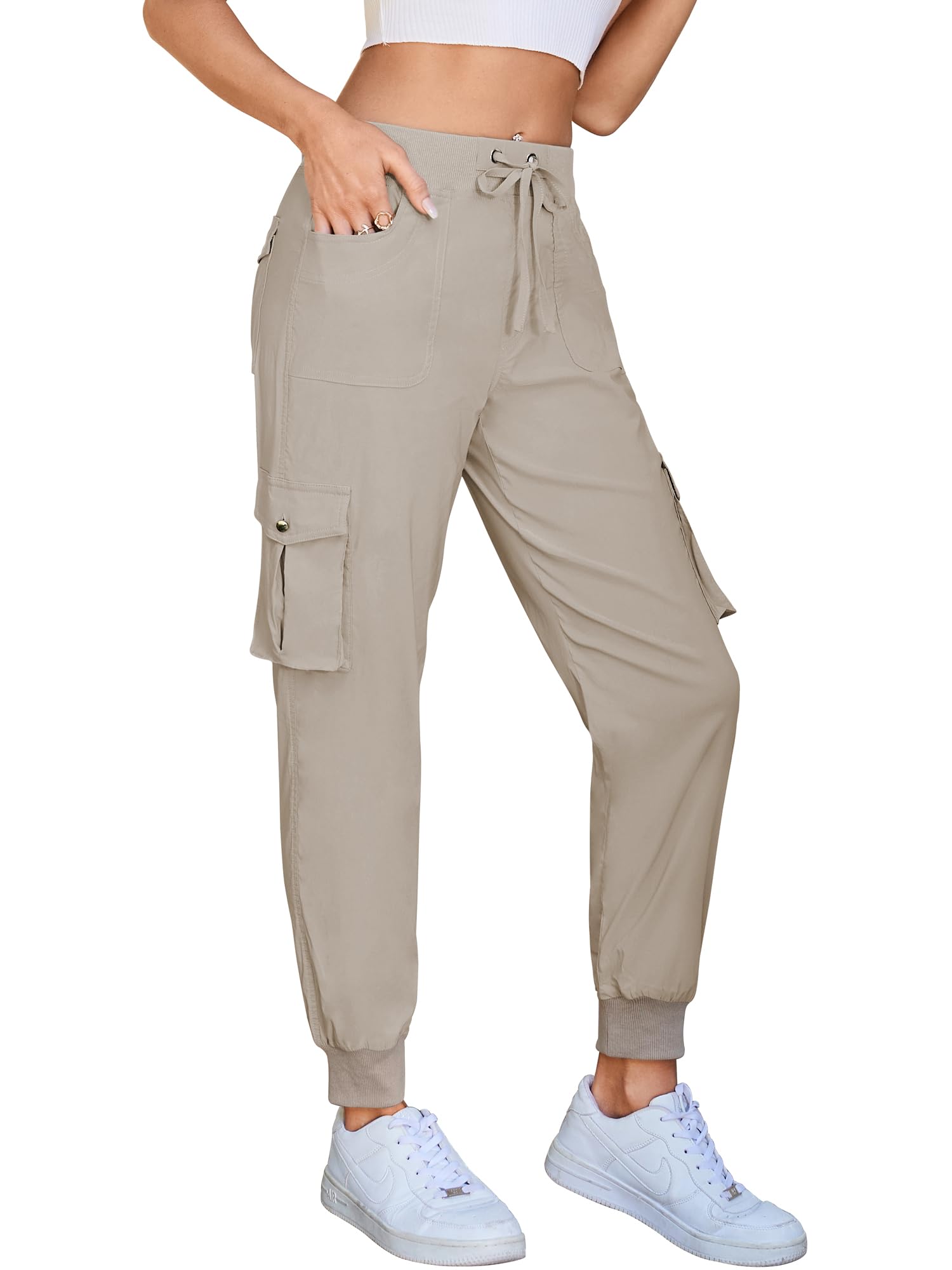 Hormtaer Hose Damen 3/4 Sommer Casual Cargohose Caprihose Jogginghose Comfy Stretch Leichte Outdoor Sport Reise Wanderhose Mit 6 Taschen