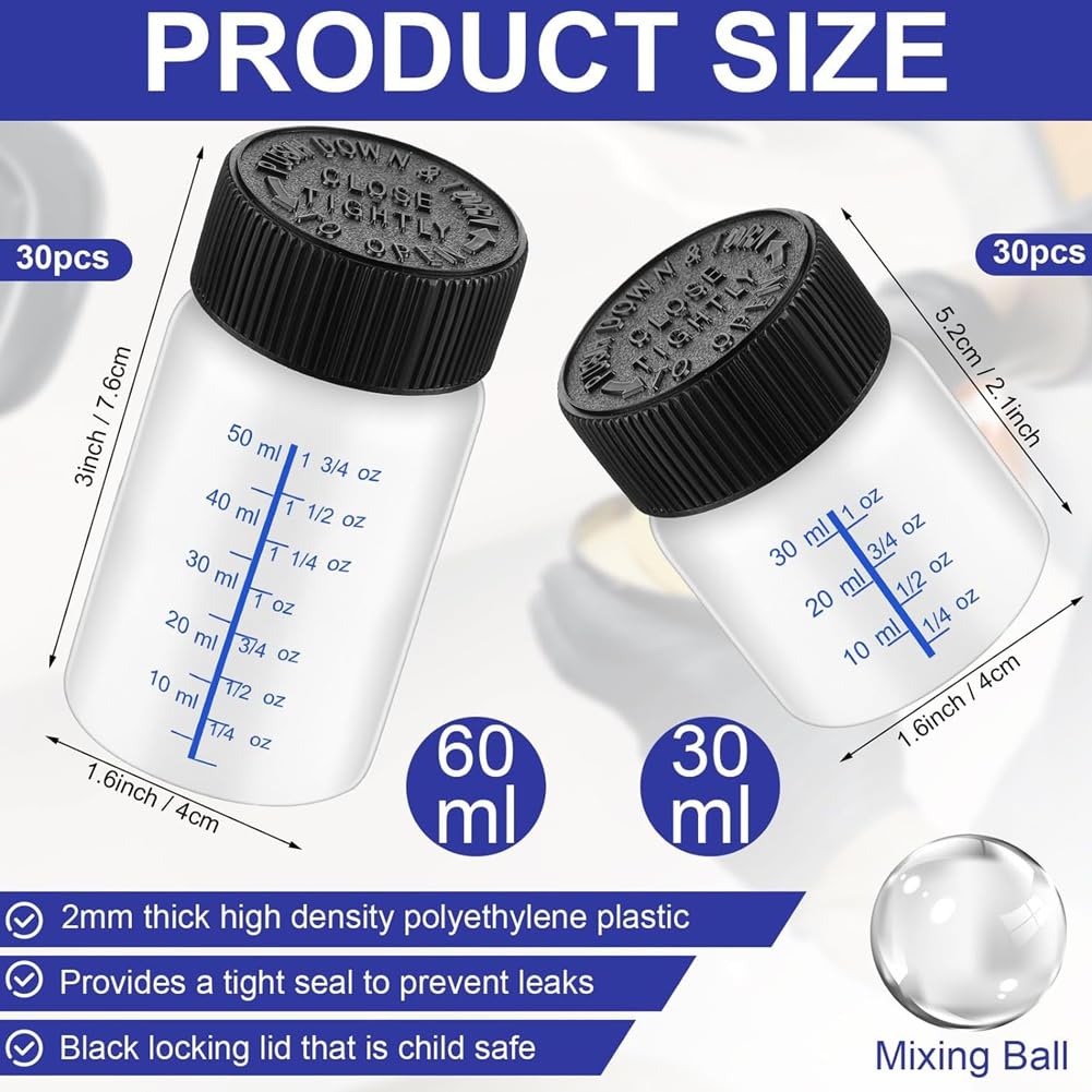 120 Stück Lackausbesserungsflaschen mit Applikatorpinsel und Deckel, 2 Oz und 1 Oz Flüssigkeitskapazität, Kunststoff, zum Befestigen Von Wandsteinen
