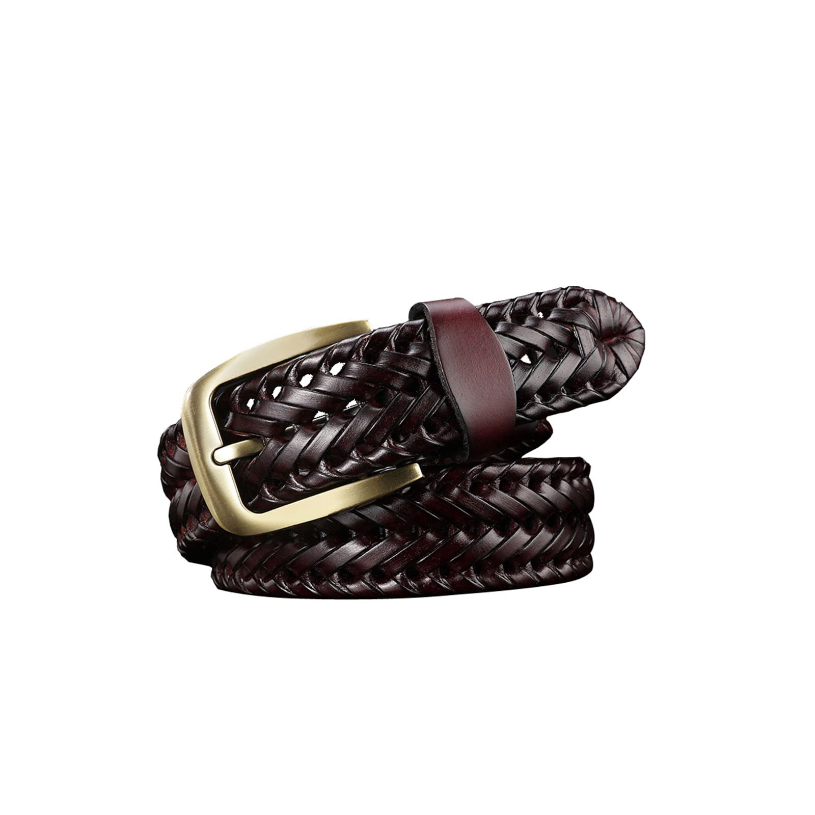 BDAYEK Men's Belt Men's Braided Leather Belt Adjustable Stretch Handmade Black(Black,110Cm/43.3'')