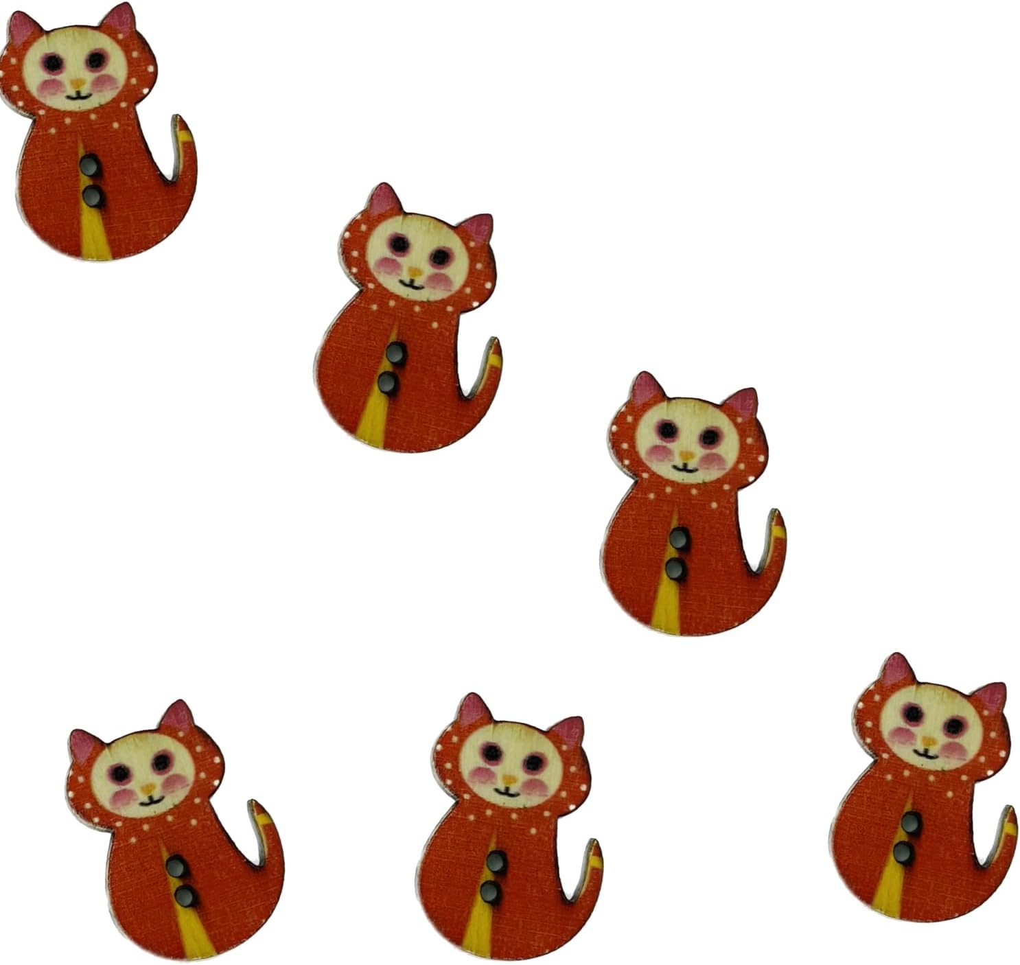 Ani Accessories 6 pcs Vintage Wooden Buttons 2 Holes Shape Pattern Craft Button Sewing Production Irregular Shape Button Handmade DIY Art & Crafts (Red Cat)