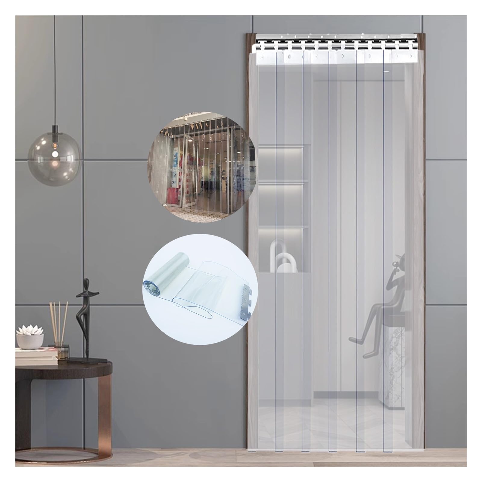 Rideau à Lamelles en PVC, Rideau de Porte Lanieres PVC Rideau Industriel À Lanières Bandes Coulissantes Parfaites pour Congélateurs, Réfrigérateurs et Les Portes D'entrepôts(135x210cm/53.15x8