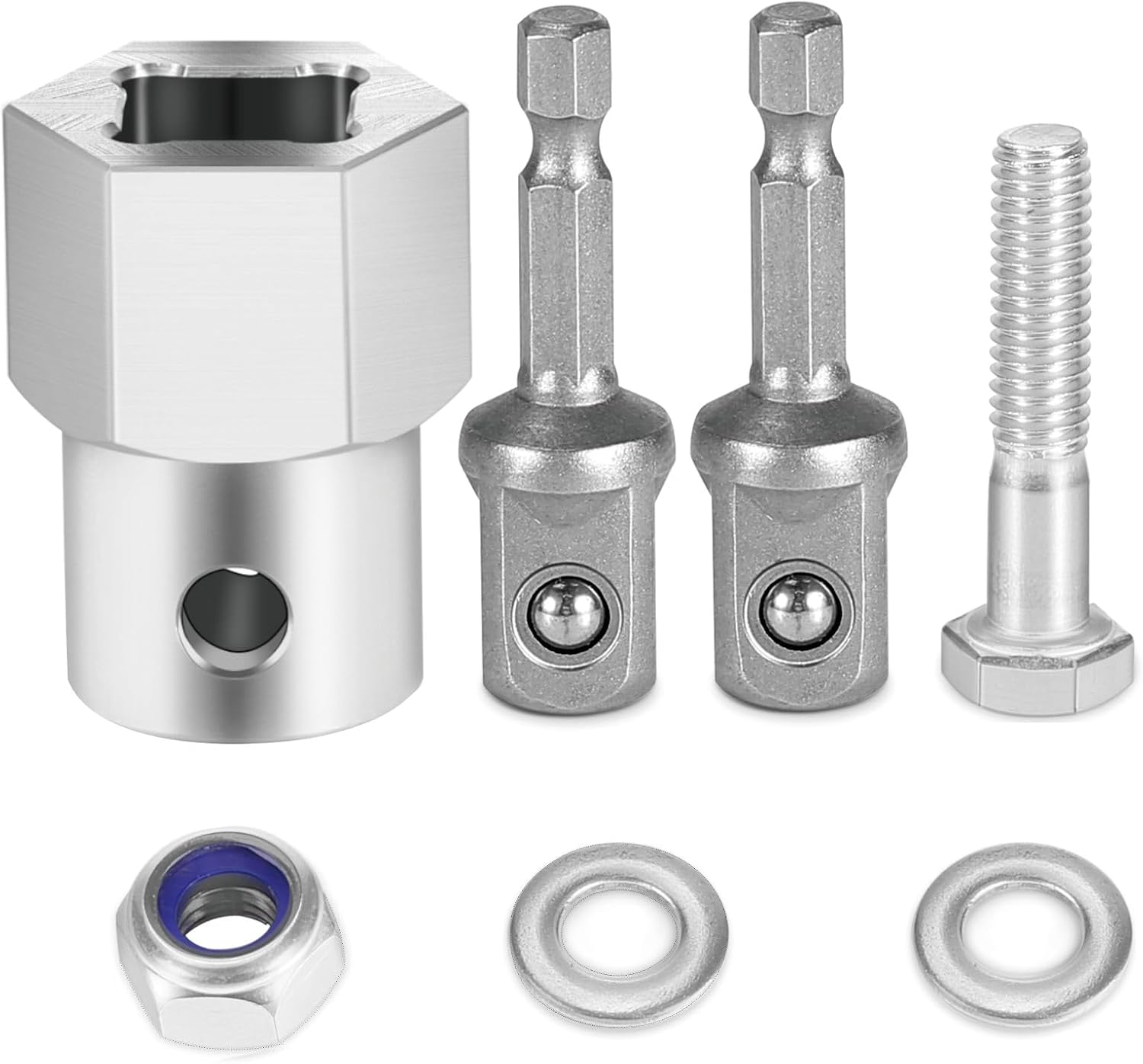 Upgraded Stainless Steel Top Wind Trailer Jack Crank Handle Cordless Drill Adapter with Two 1/2 Inch Socket Adapter Bits,304 Stainless Steel