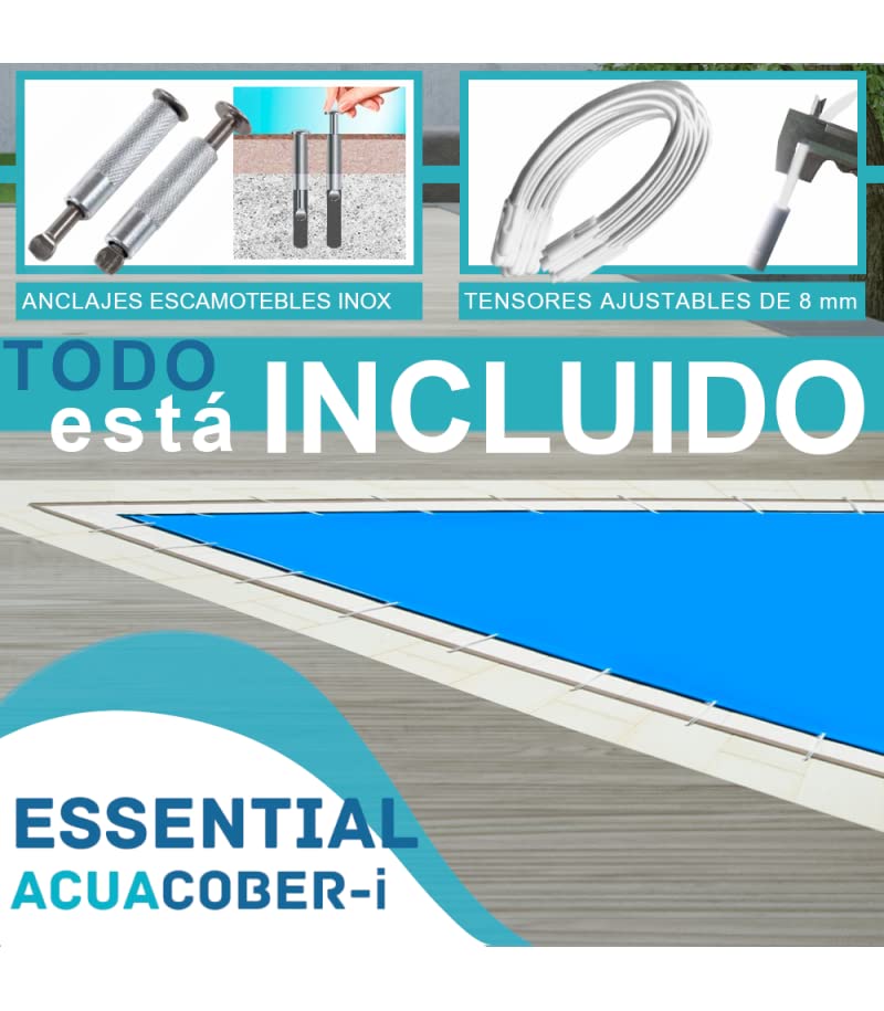 Acuacober-i Essential Cobertor Invierno Funda para Piscina de 3.00 x 3.00 m - Medidas totales Lona: 3.30 x 3.30 m/Color Exterior: Azul/Interior: Negro/GARANTÍA: 3 años