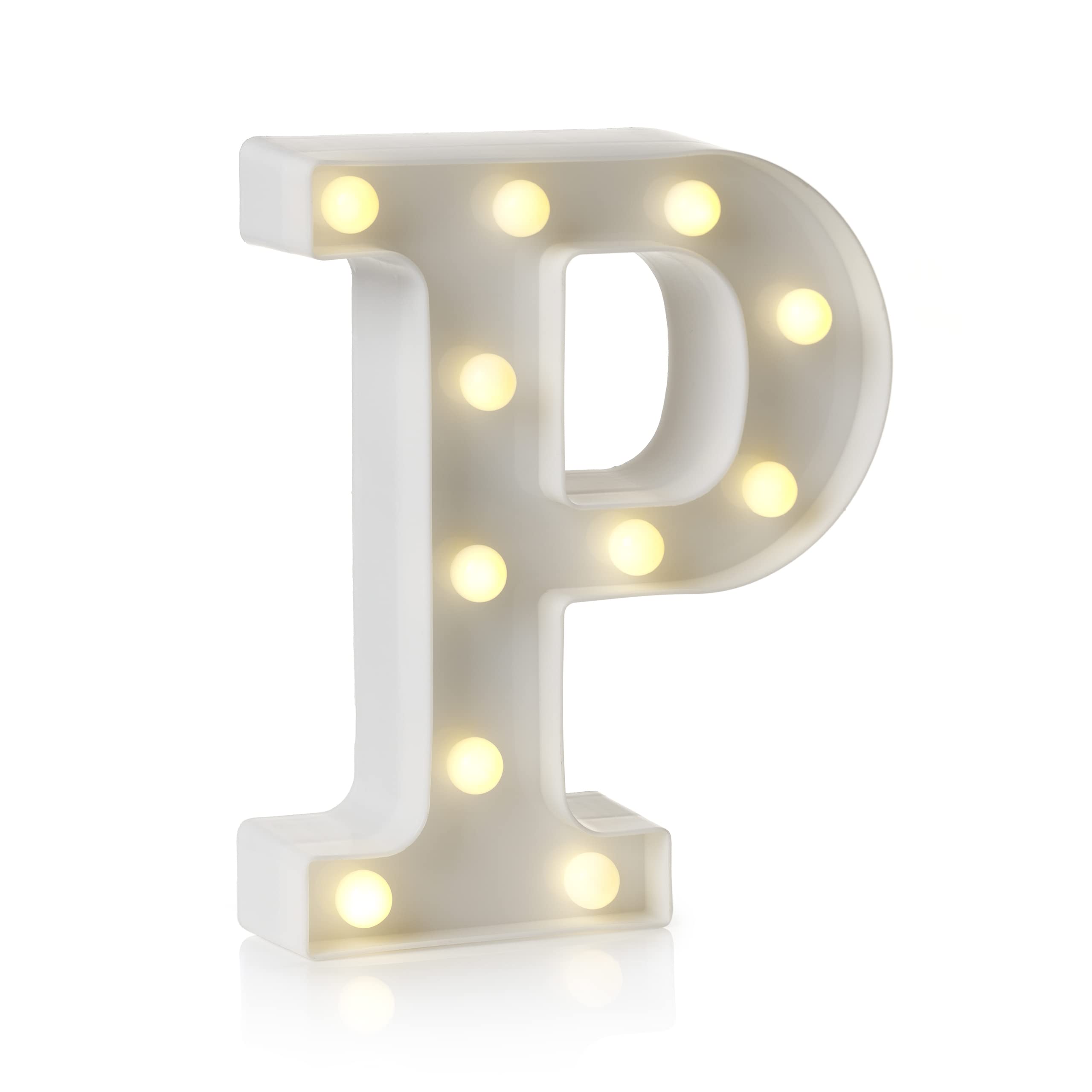 Auraglow P Led Alphabet Letter & Number Light Sign Decorations, Lam For Home Birthday Arty Event, Night Lights, Battery Owered Letters And Numbers With Four Hour Timer (P)