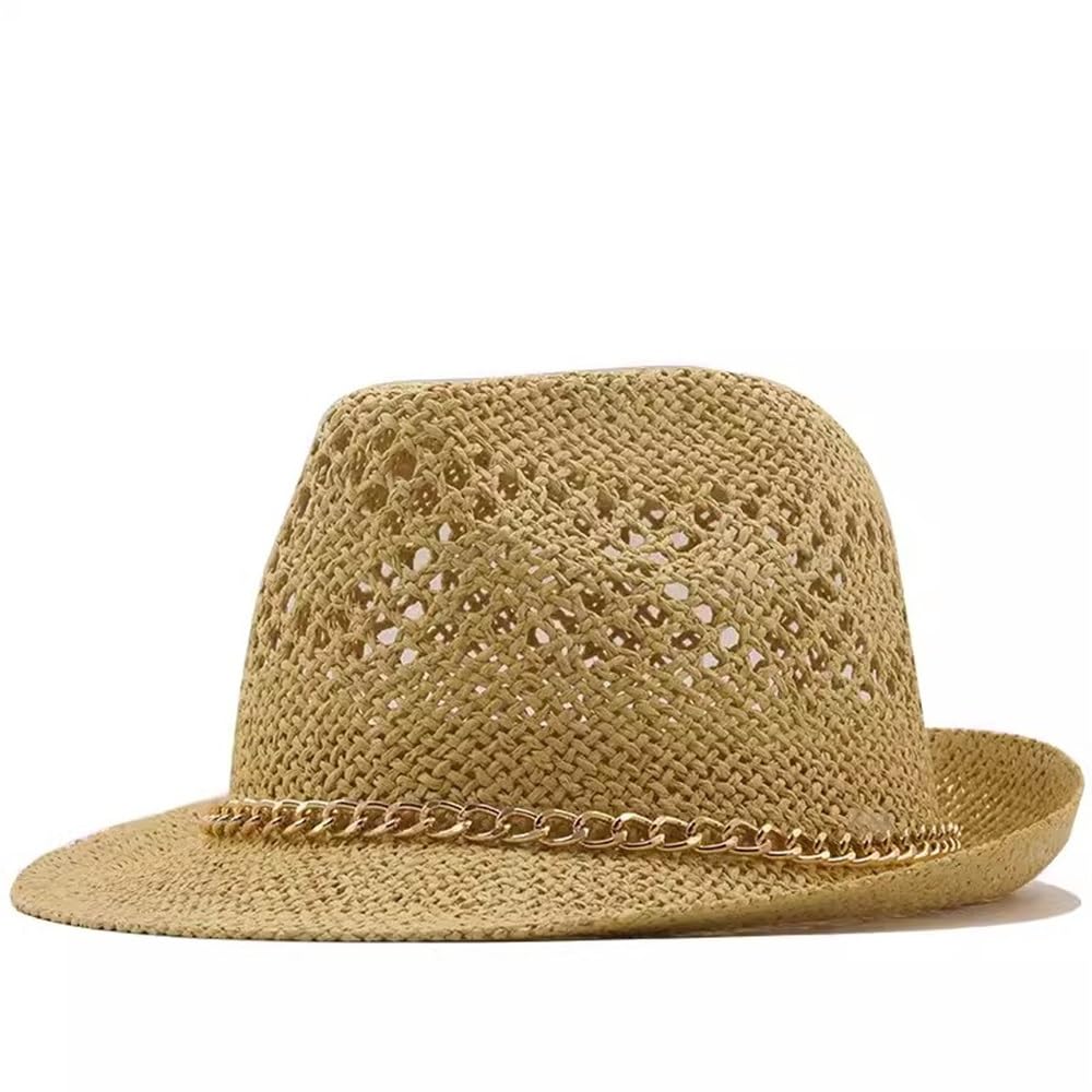 Cappello da Spiaggia in Paglia per Uomo Cappello A Bombetta da Jazz di Paglia Scavato Foto Viaggio Viaggio Estivo all'aperto