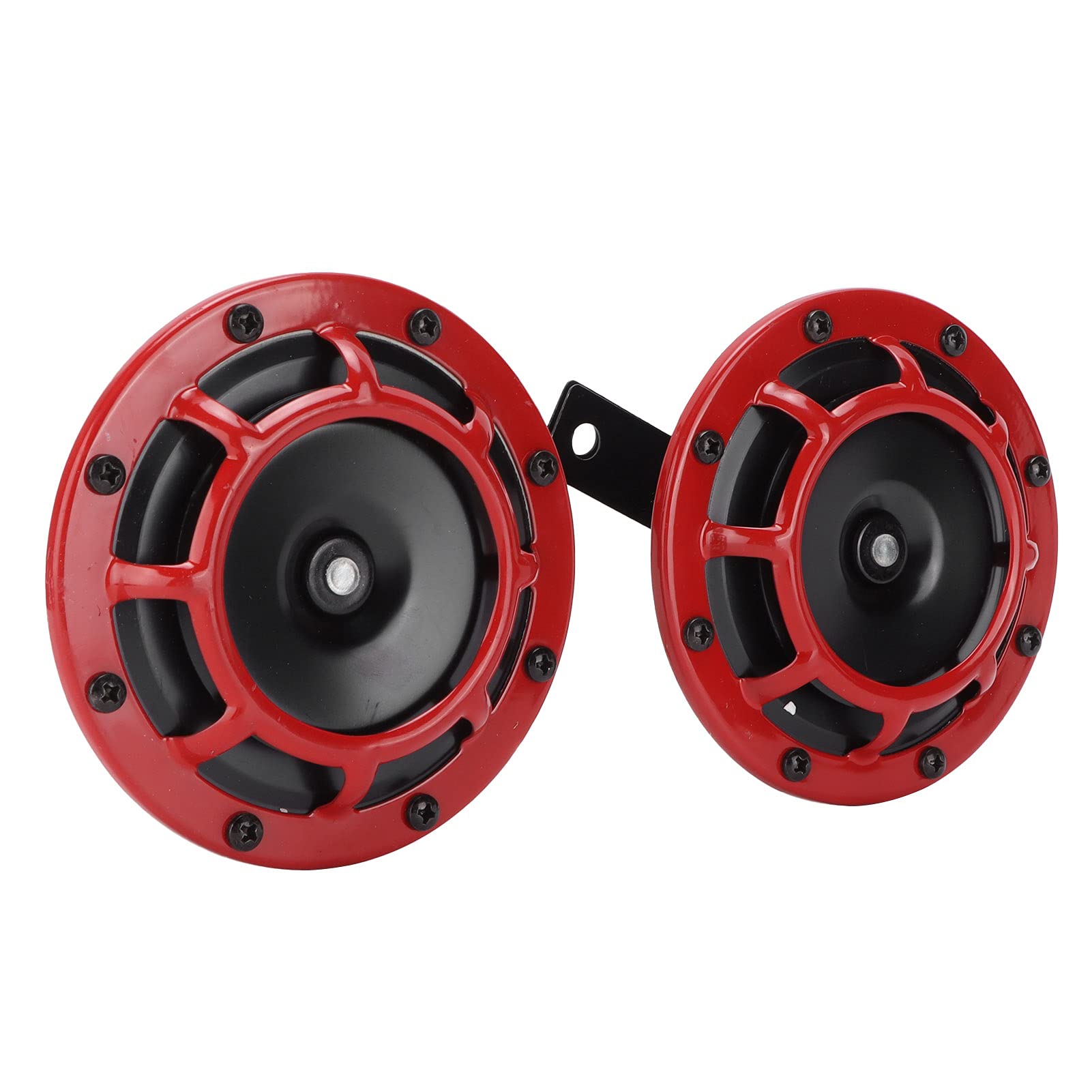 Generic Para Czerwonych, Głośnych Klaksonów Elektrycznych Super Tone do Samochodu Ciężarowego Motocykla, Trwałe Klaksony ze Stopu Stali 12 V 139-170DB Uniwersalne do Jazdy Terenowej