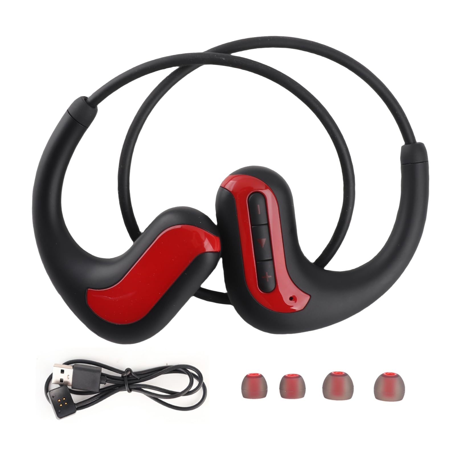Wakects Auricolare Bluetooth Impermeabile con Memoria da 8 GB IPX8 ABS Cuffie Sportive Sospese Posteriori Riproduzione da 7 a 8 Ore per gli Utenti di Nuoto e Corsa in Palestra (rosso)