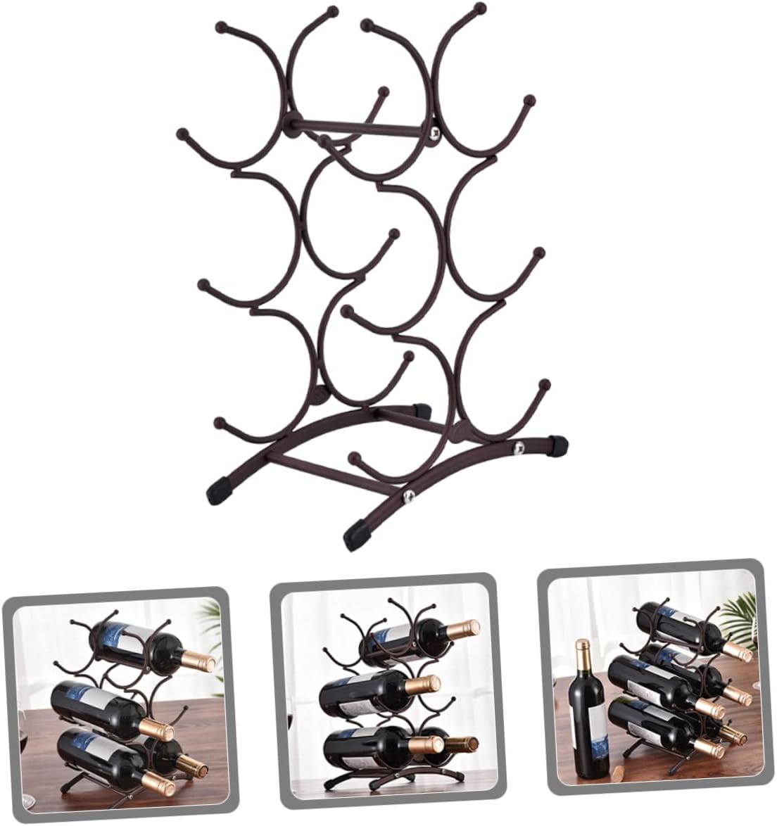 Toyvian Vintage Metal Wine Rack Six-Bottle Holder Removable Iron Wine Bottle Storage Stand for Home Dining Room Bar Countertop Display in Matte Antique Copper