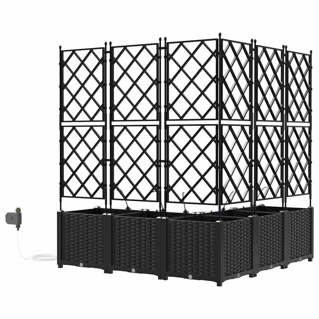 Set di 5 vasi da giardino con sistema di irrigazione automatica, in plastica nera, per interni ed esterni, design moderno per fiori ed erbe