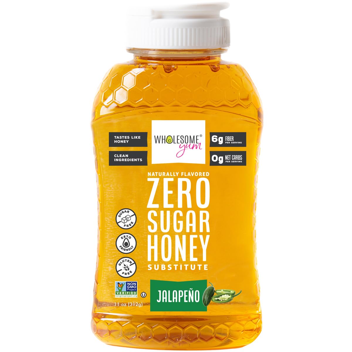 Wholesome Yum Jalapeno Zero Sugar Honey Substitute (Keto) - Natural Sugar Free Honey Alternative With Monk Fruit & Allulose - 0 Net Carbs, Non-GMO, Gluten Free, No Aftertaste (11 oz)