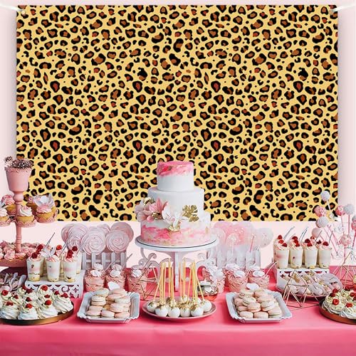 Mayormyth Leopard Wall Backdrop 7x5 FT Brown Cartoon Cheetah Print Backdrops Animal Print Pattern Background for Photography Birthday Party Decorations Photo Booth Prop Supplies by Mayormyth - Used condition - Image 5