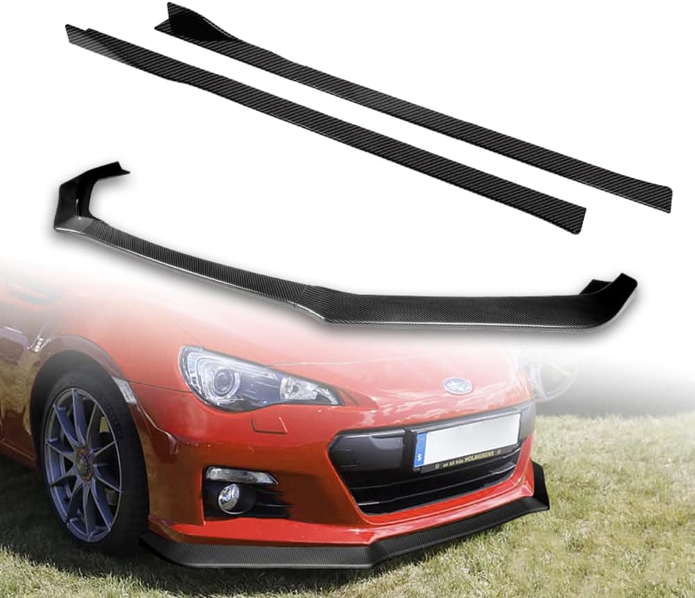 Q1-TECH, 9-Piece Front Bumper Lip & Side Skirt Extensions Diffuser Compatible with 2013 2014 2015 2016 Subaru BRZ, Front Lip Spoiler Air Chin Body Kit Splitter ABS (Painted Carbon)
