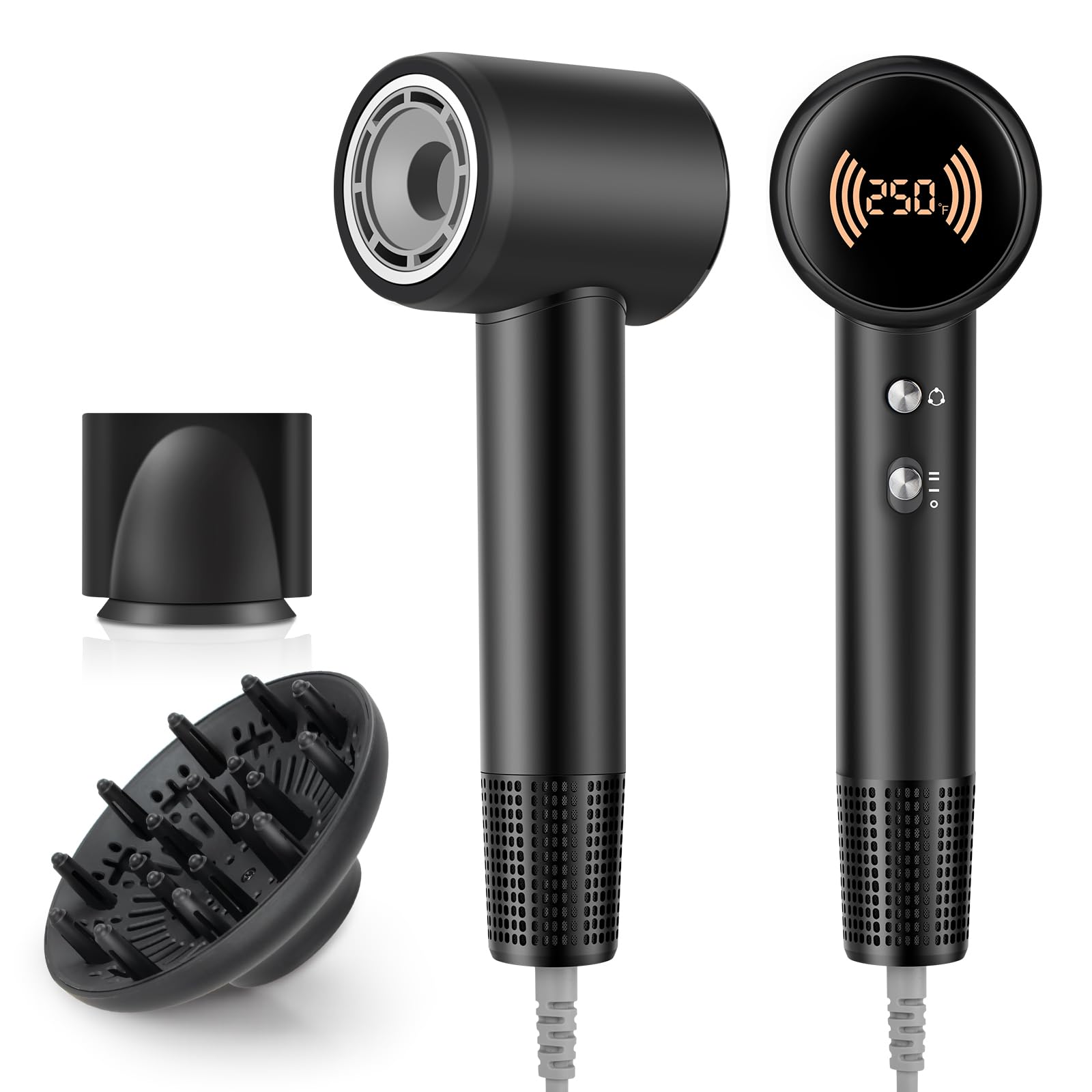 Hair Dryer Travel Hair Dryer with Diffuser 110000 RPM High Speed Ionic Blow Dryer Temperature Display Low Noise