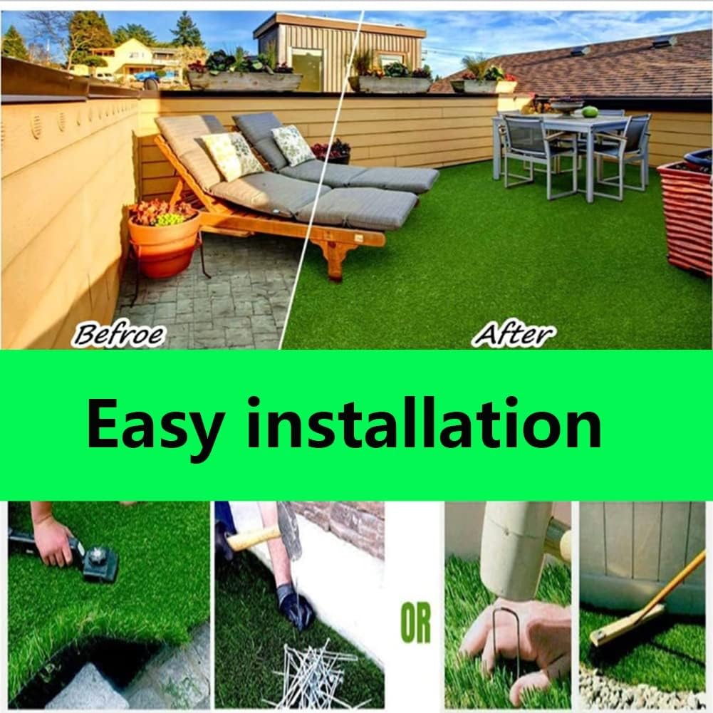 Tappeto da Esterno in Erba Sintetica di Alta qualità, 3 x 15 m, Altezza 0,78 Pollici, Tappeto da Esterno in Erba Sintetica Spessa e realistica, Decorazione per Patio, Facile da Pulire con FO