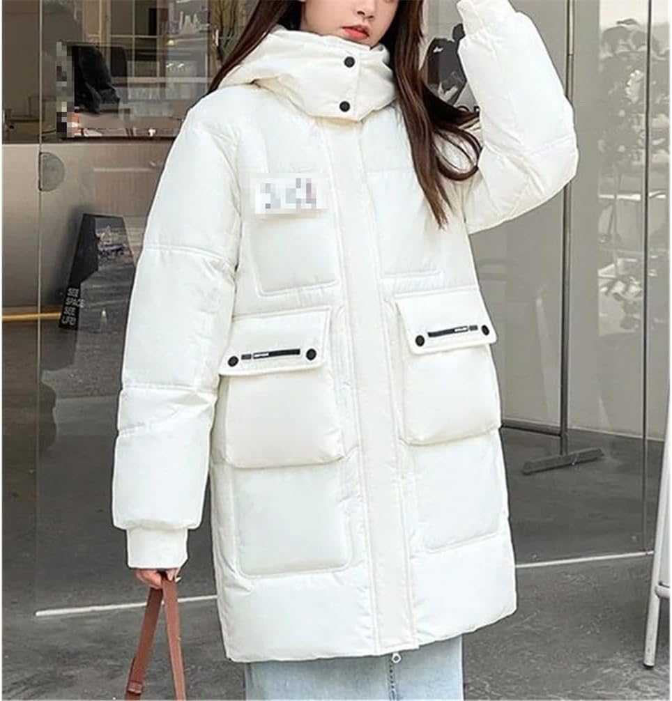 Haitpant Vrouwen Winter Jas Parka Maxi X-Lange Jas Casual Losse Overjas Vrouwelijke Bovenkleding Katoen Down Hood Fluff Jas, Kaki, S